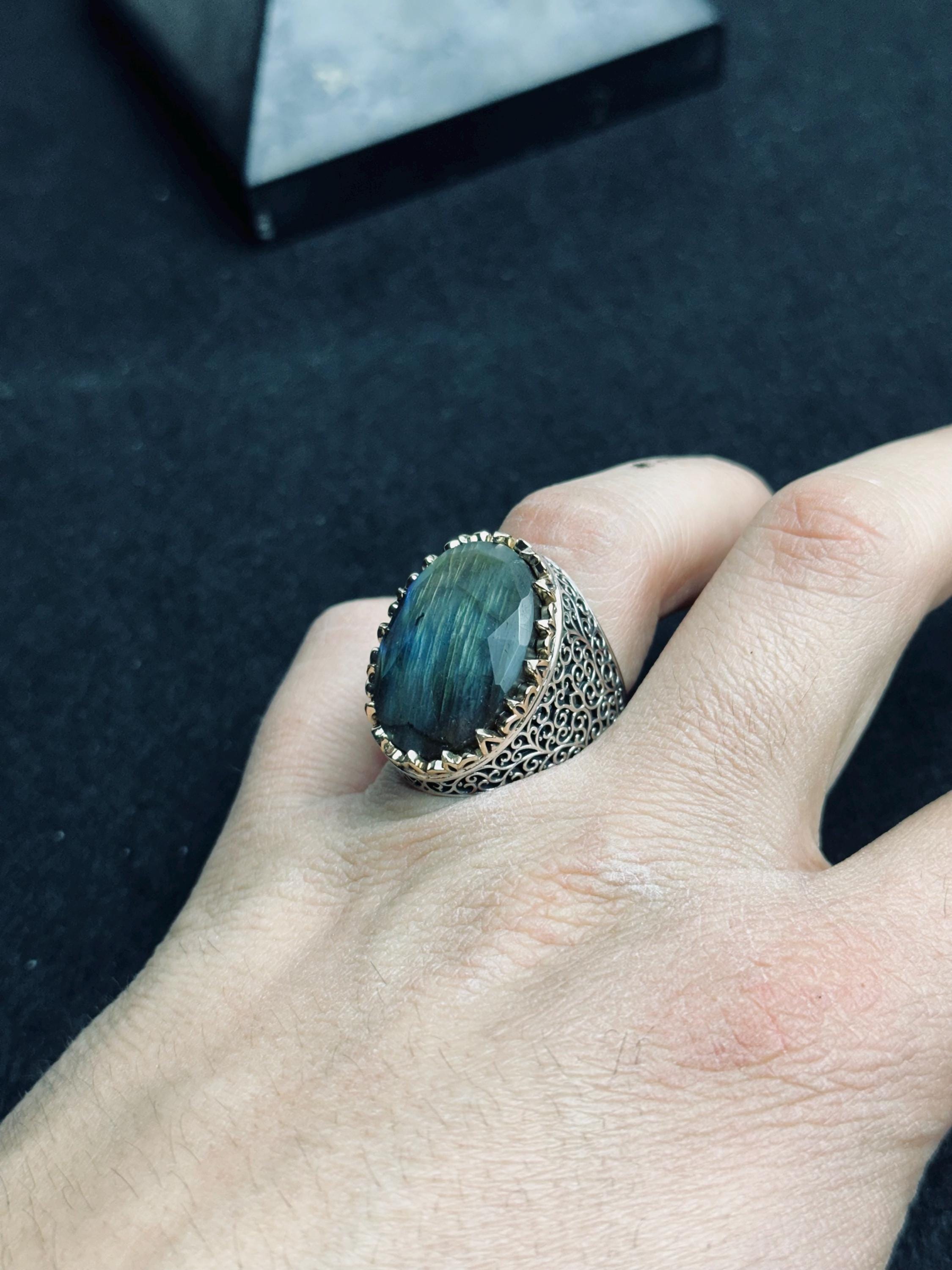 Labradorite Statement Ring: Meteorite Stone - Sterling Silver Handmade