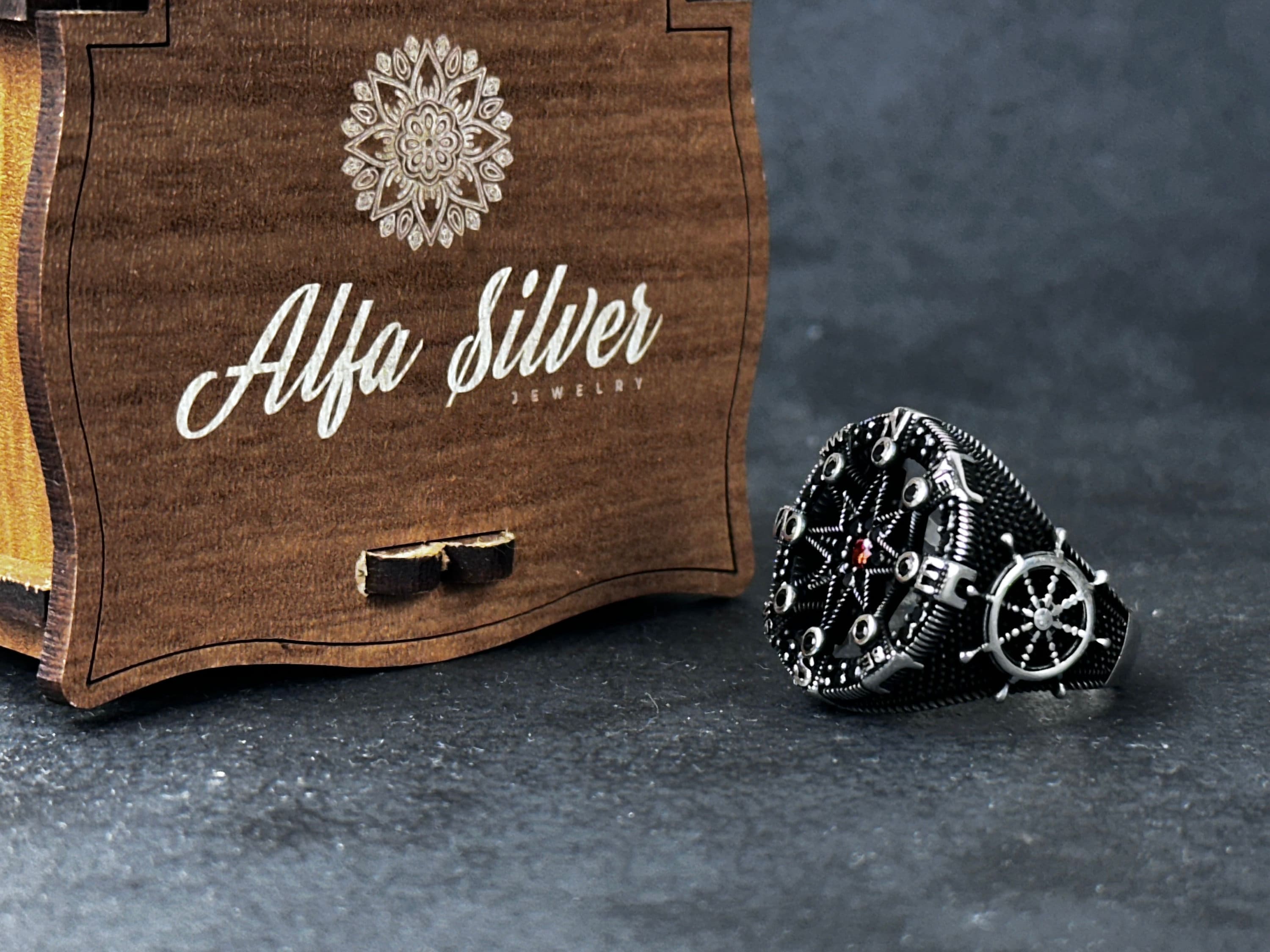 Sailor Sterling Silver Compass Ring (Handmade, Gift Box Included)