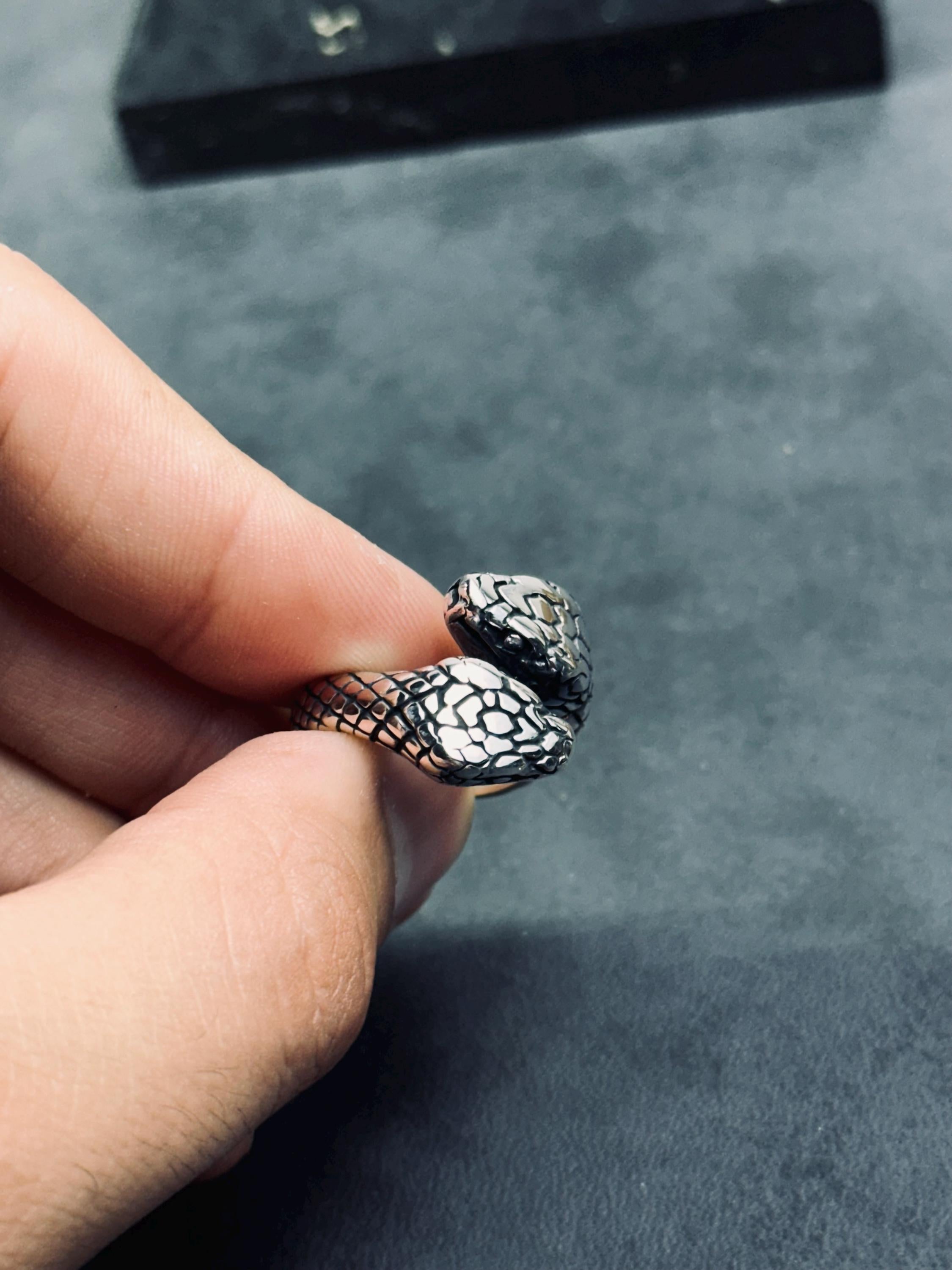 Vintage Sterling Silver Snake Ring, Adjustable Open Band (Unisex)
