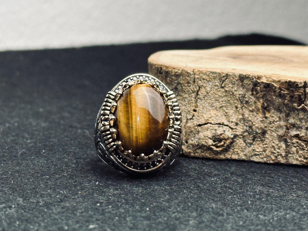 Tiger's Eye Ring for Men: Handmade Sterling Silver Statement Jewelry