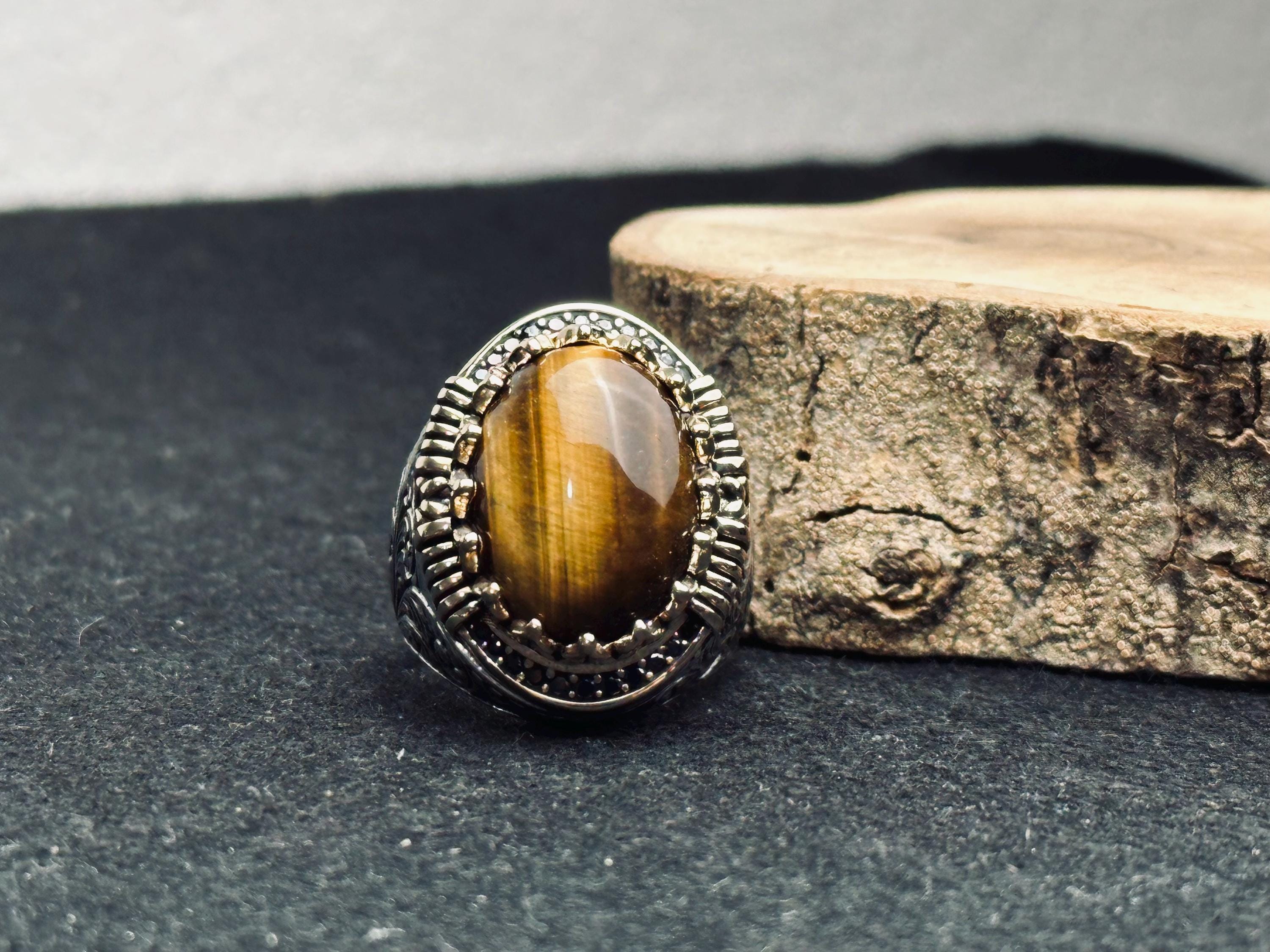 Tiger's Eye Ring for Men: Handmade Sterling Silver Statement Jewelry