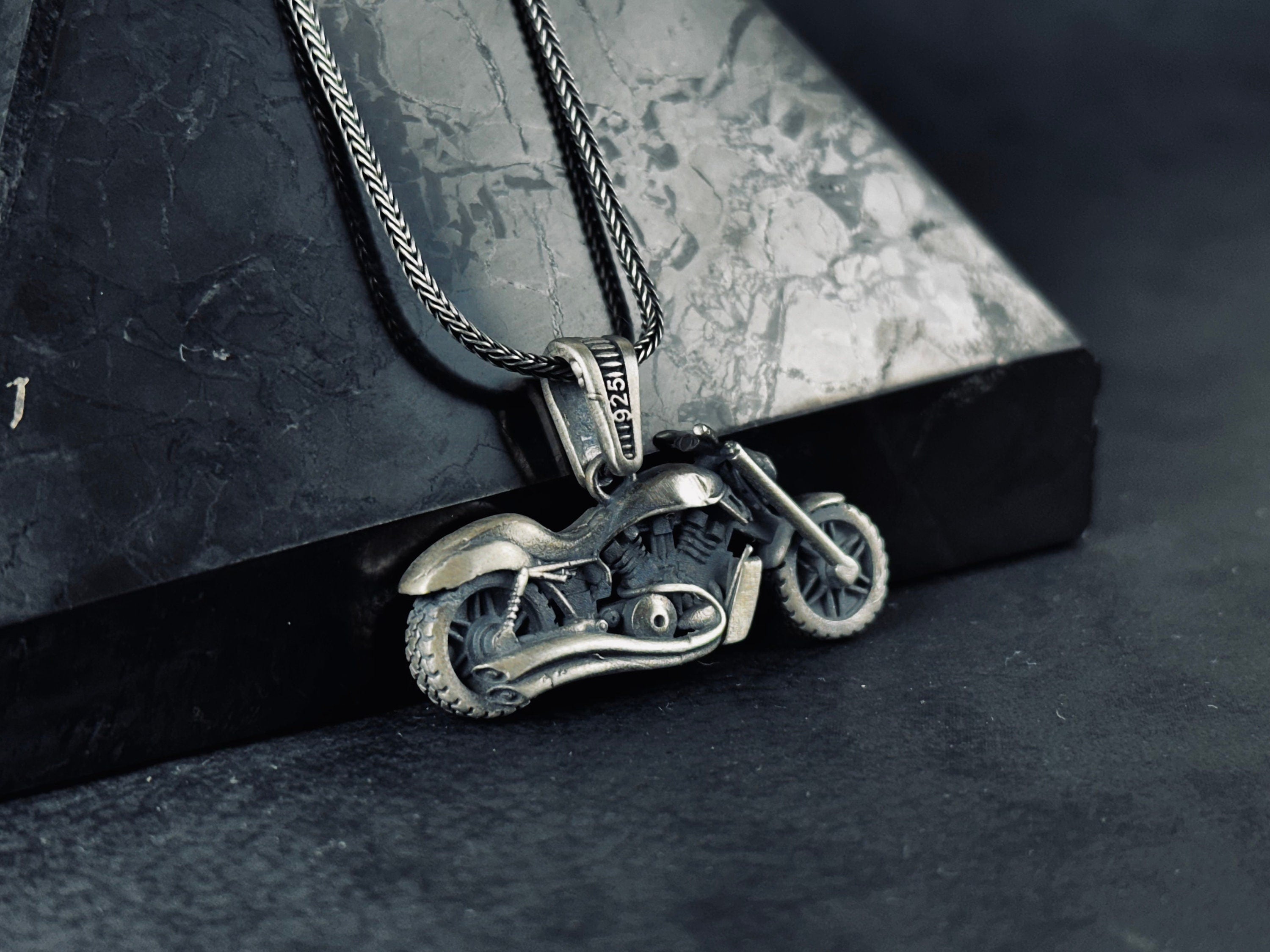 Ghost Rider Necklace: Silver Motorcycle Pendant (Multiple Chain Lengths)