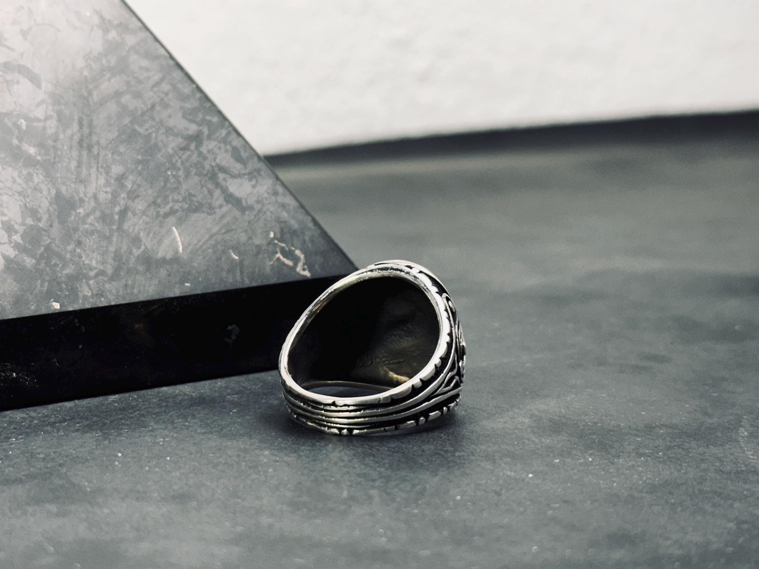 Raven Ring: Sterling Silver Engraved Animal Jewelry (Size Options)