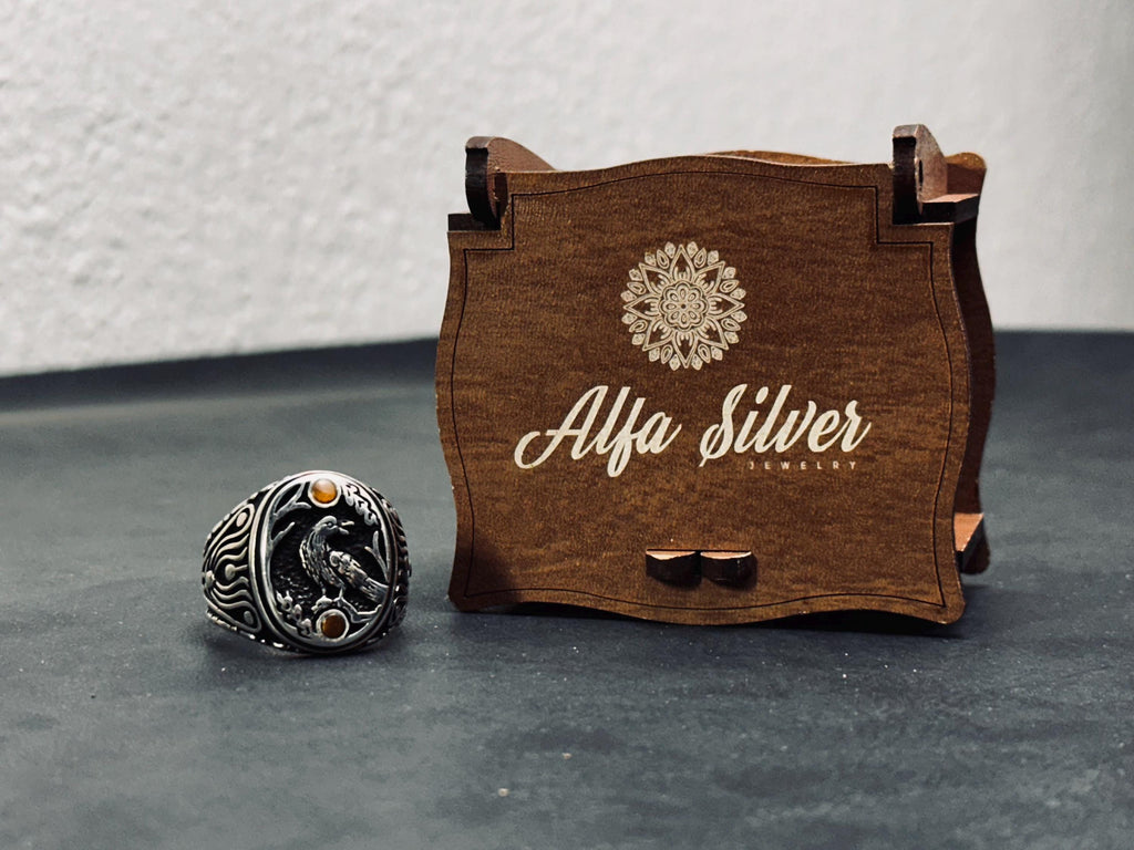 Raven Ring: Sterling Silver Engraved Animal Jewelry (Size Options)