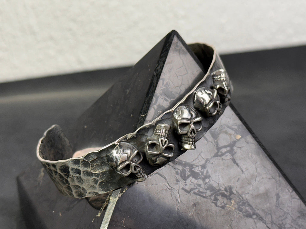 Chunky Sterling Silver Skull Cuff Bracelet (Handmade for Men)