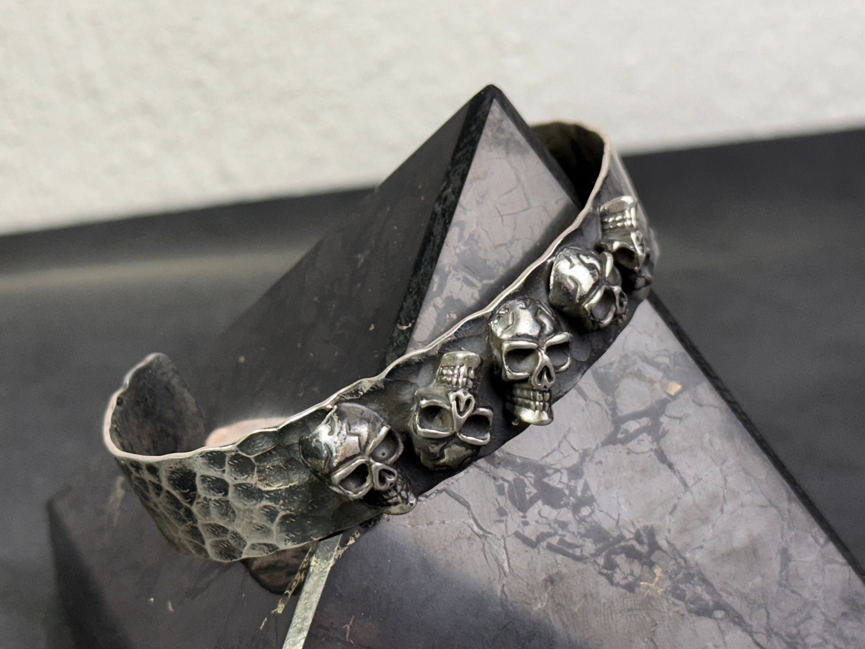 Chunky Sterling Silver Skull Cuff Bracelet (Handmade for Men)