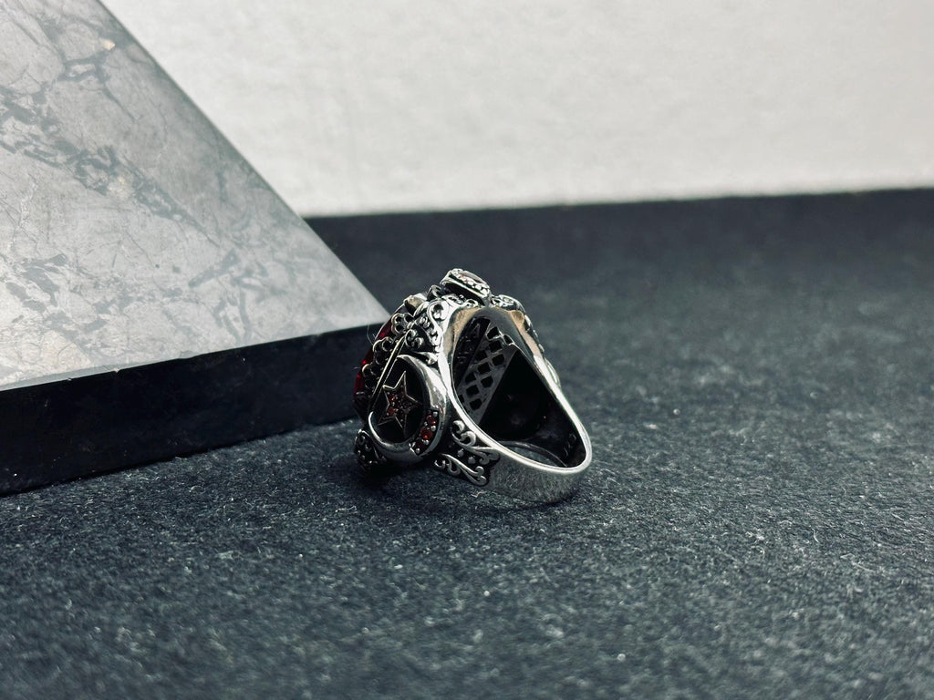 Handmade Ruby Ring: Ottoman Style Sterling Silver (Men's Jewelry)