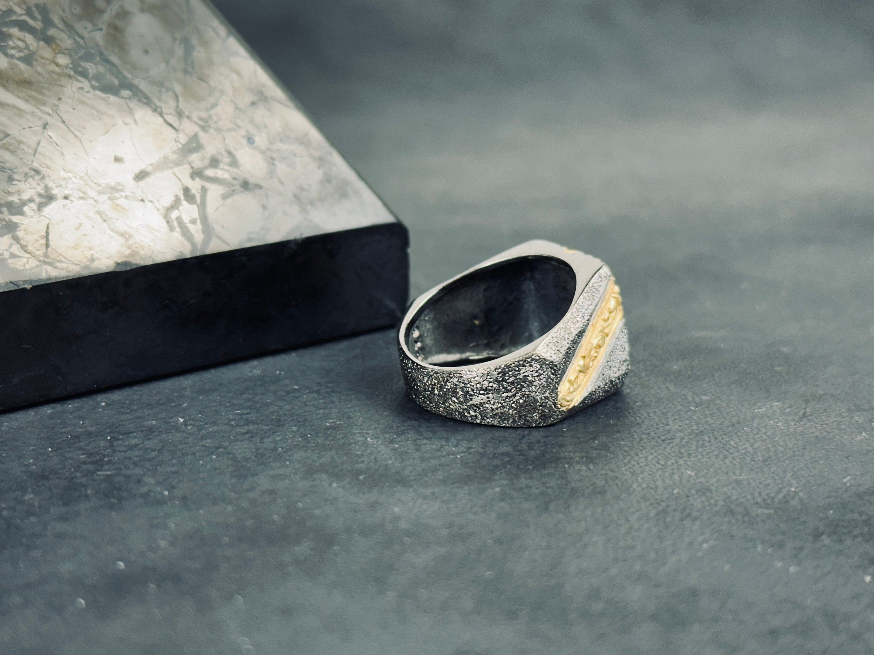 Statement Sterling Silver Ring: Rhodium Engraved Design (Men's Sizes)