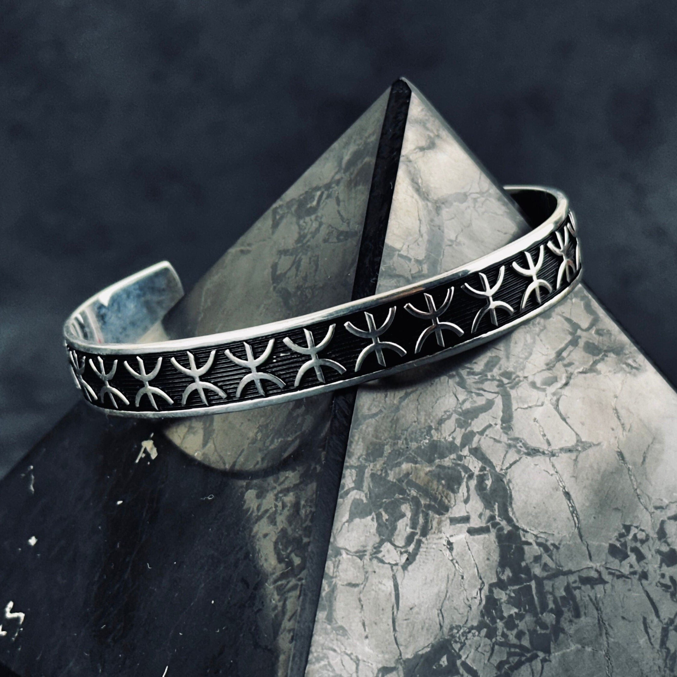 Sterling Silver Cuff Bracelet: Embroidered Pattern - Unisex Adjustable