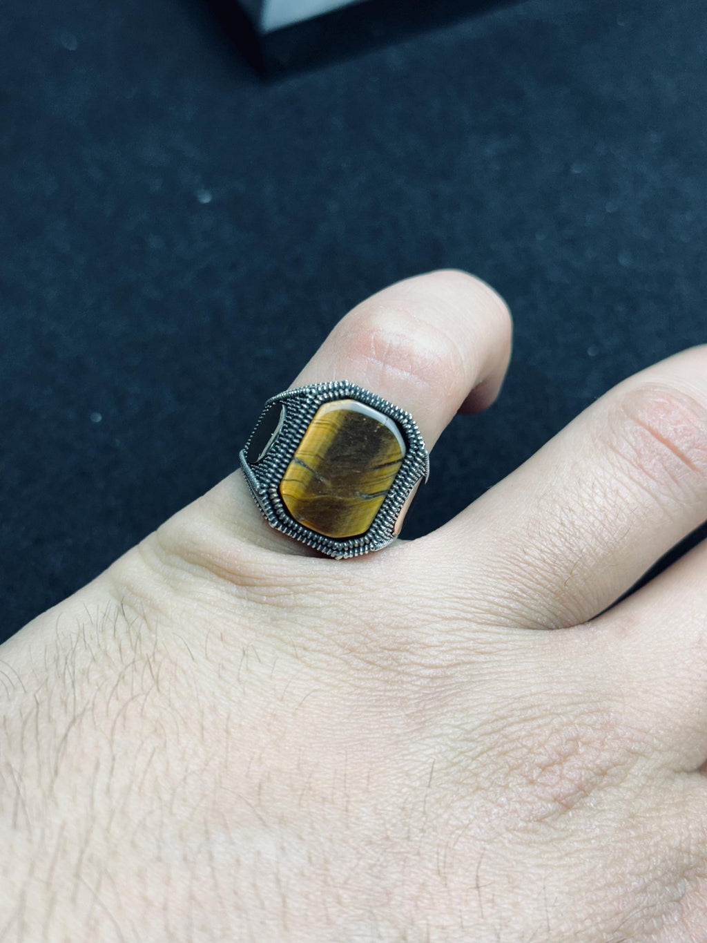 Men's Tiger's Eye Ring, Sterling Silver Square (Handmade Vintage Style)
