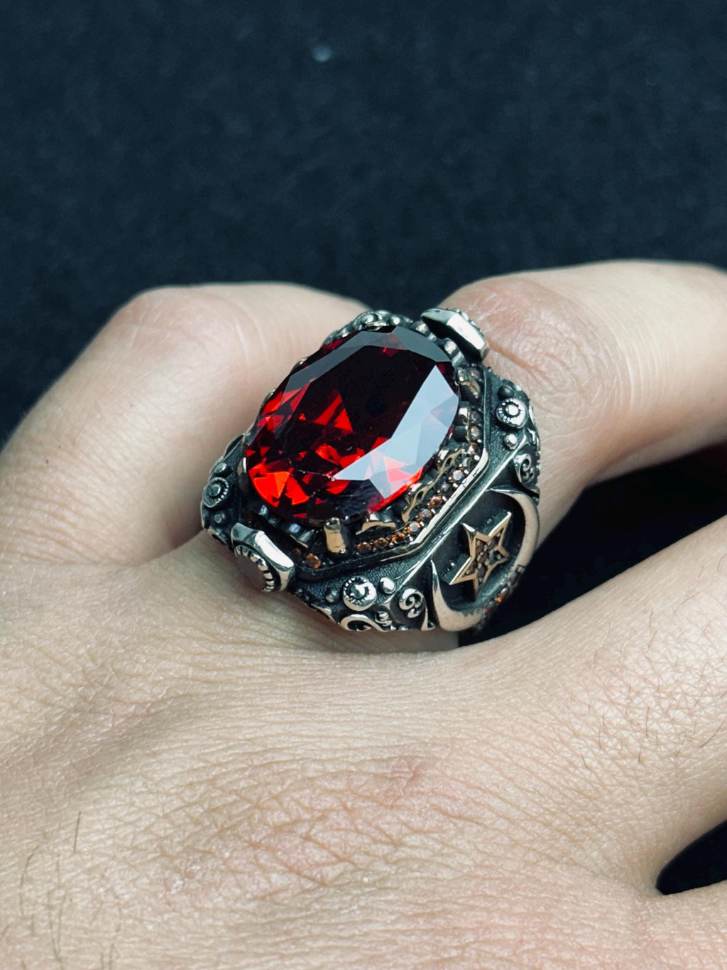 Handmade Ruby Ring: Ottoman Style Sterling Silver (Men's Jewelry)