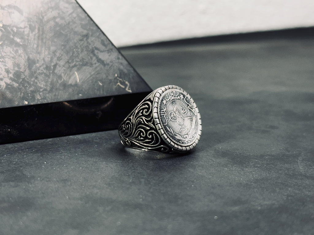 Oxidized Sterling Silver Signet Ring, Hand Cast (Engraved Band)