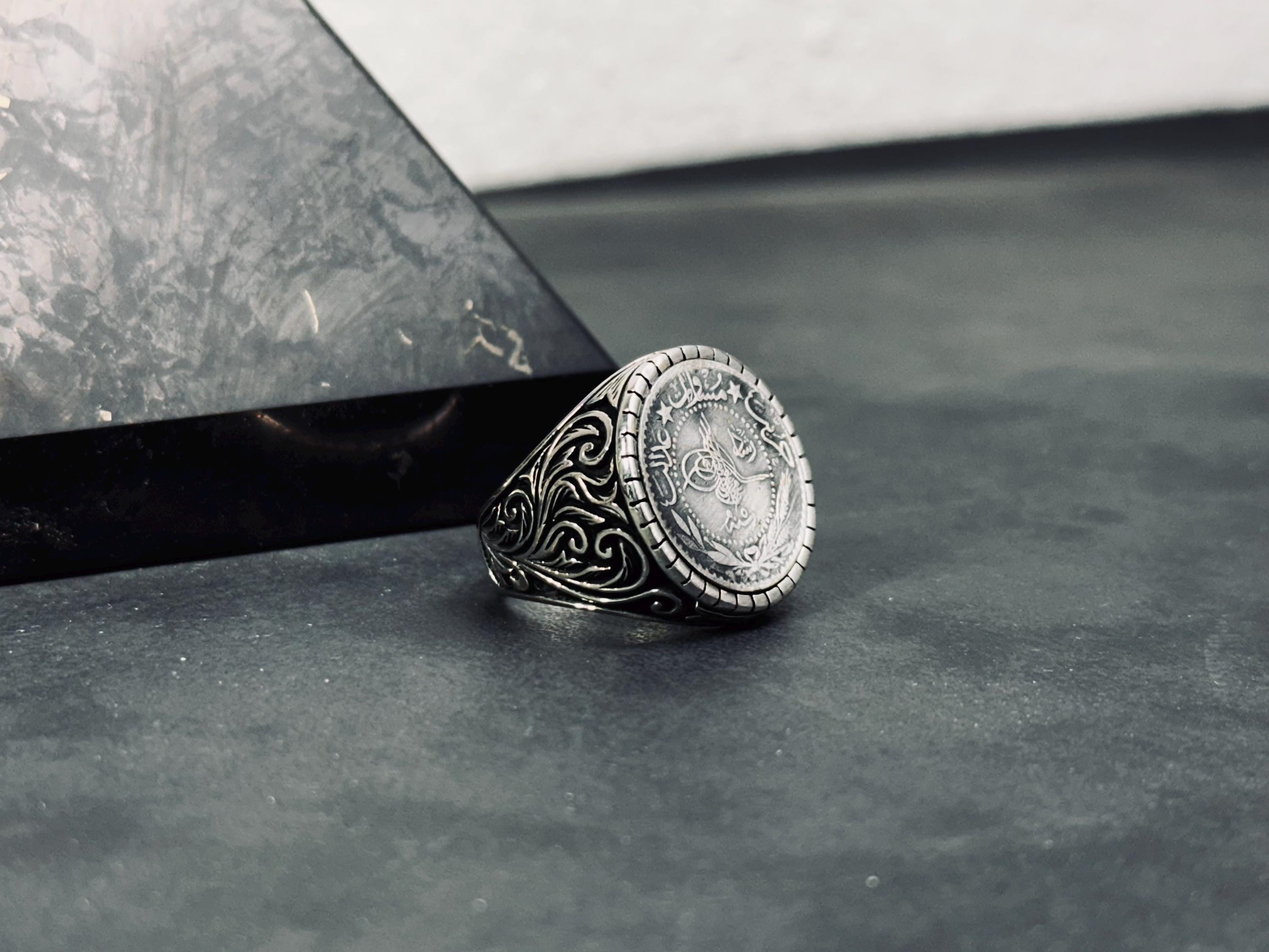 Oxidized Sterling Silver Signet Ring, Hand Cast (Engraved Band)