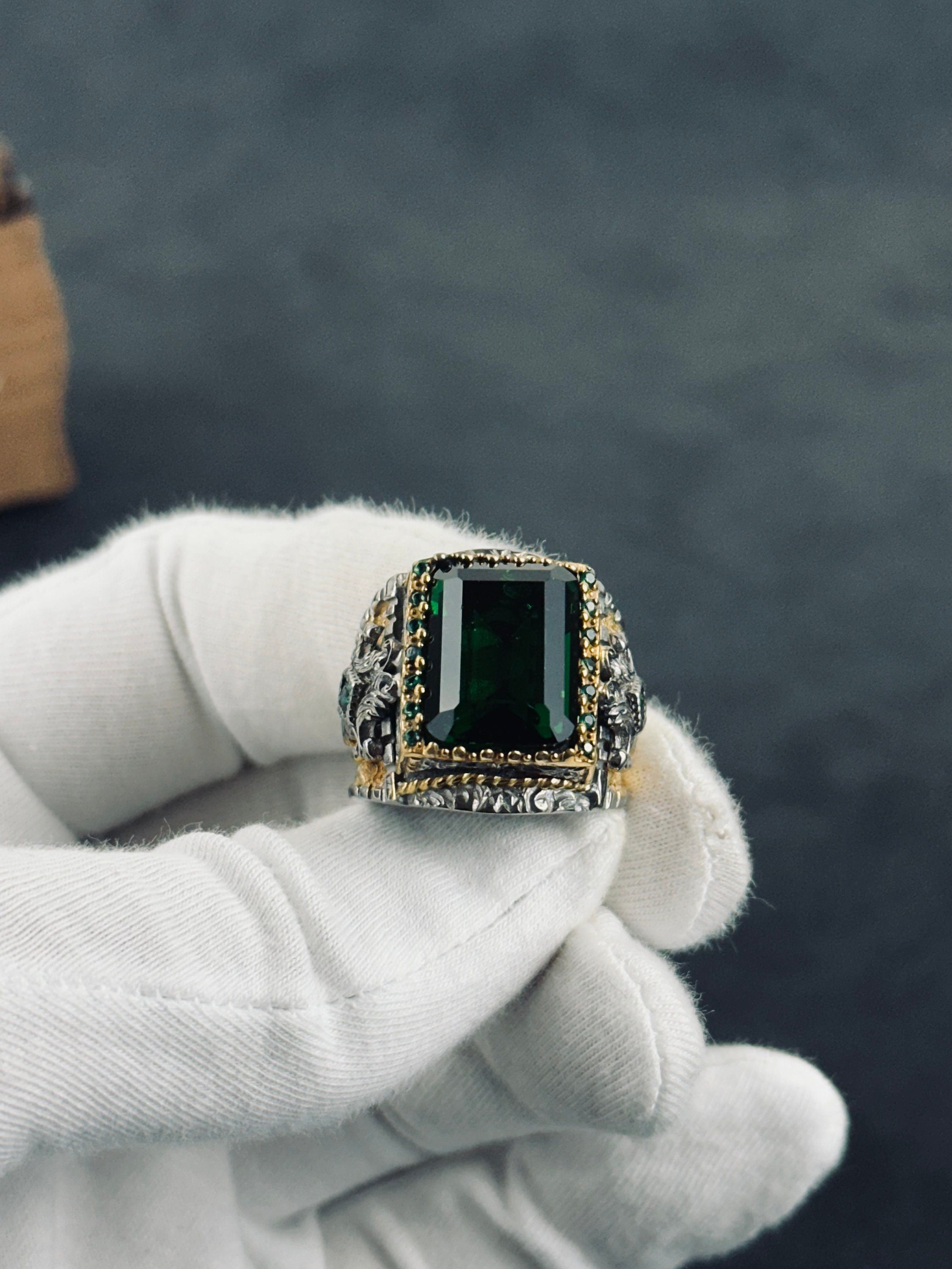 Green Zirconium Cross Ring - Sterling Silver Religious Jewelry