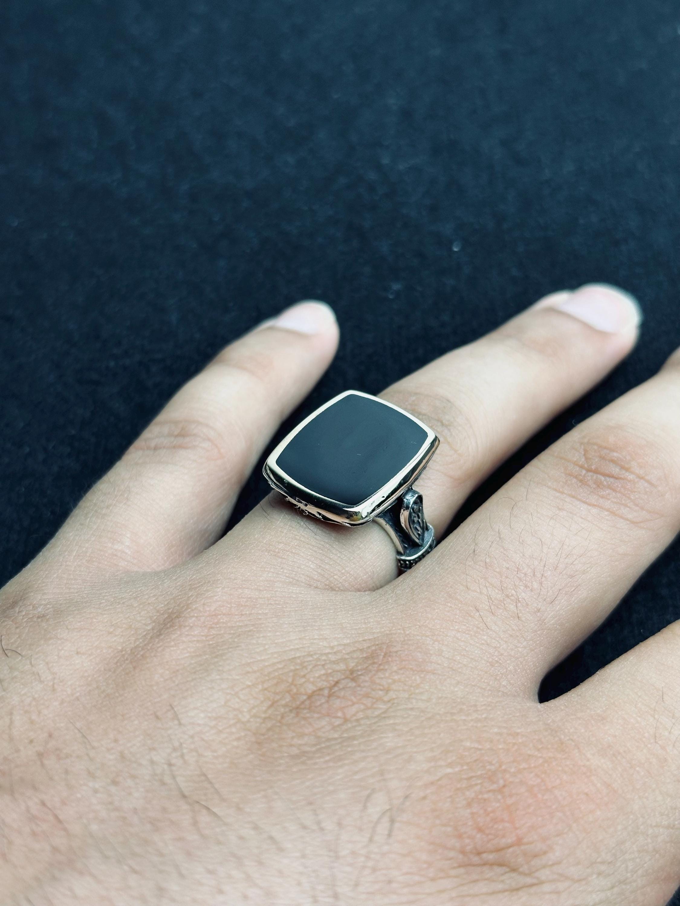 Vintage Square Onyx Ring - Sterling Silver Ottoman Design