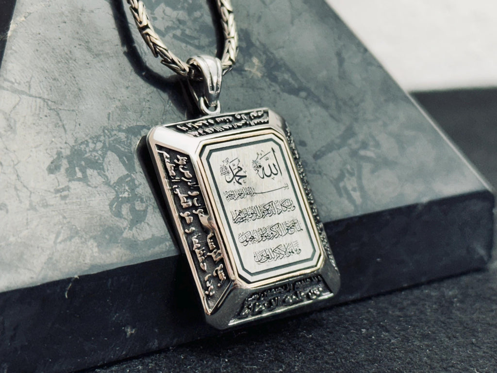 Arabic Ayat Pendant Necklace - Handmade Sterling Silver, Turkish Style