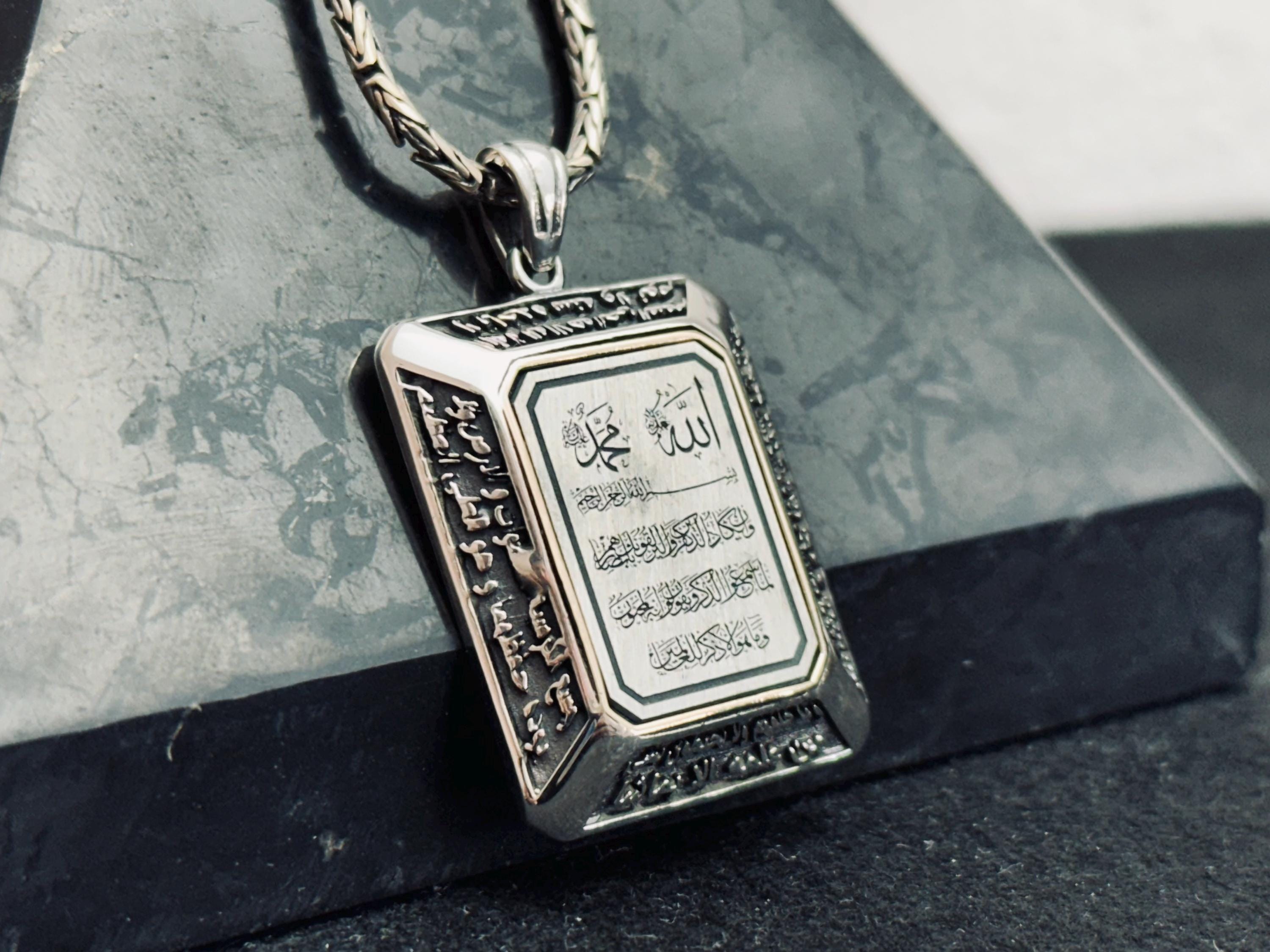 Arabic Ayat Pendant Necklace - Handmade Sterling Silver, Turkish Style