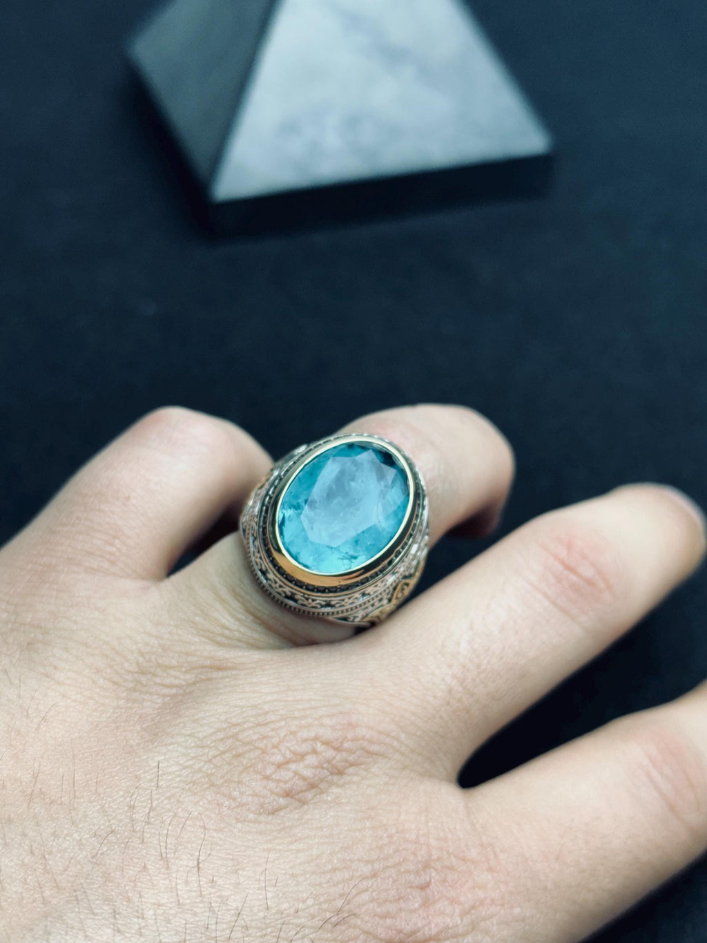 Aquamarine Men's Ring: Handmade Sterling Silver March Birthstone