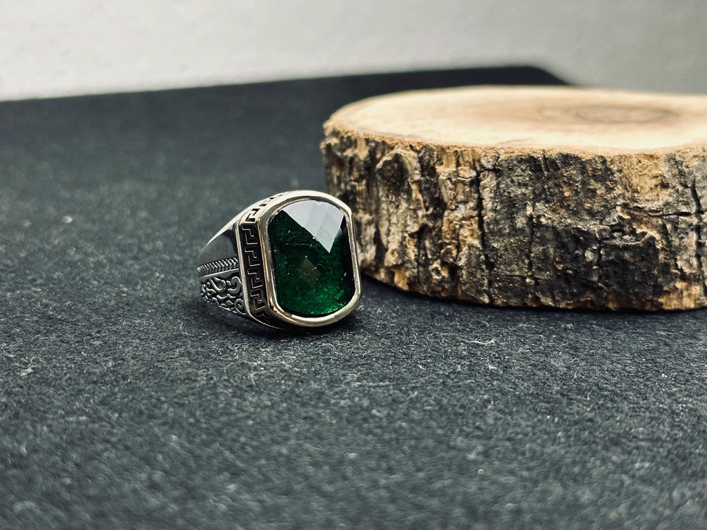 Emerald Ring for Men: Colombian Gemstone (Sterling Silver)