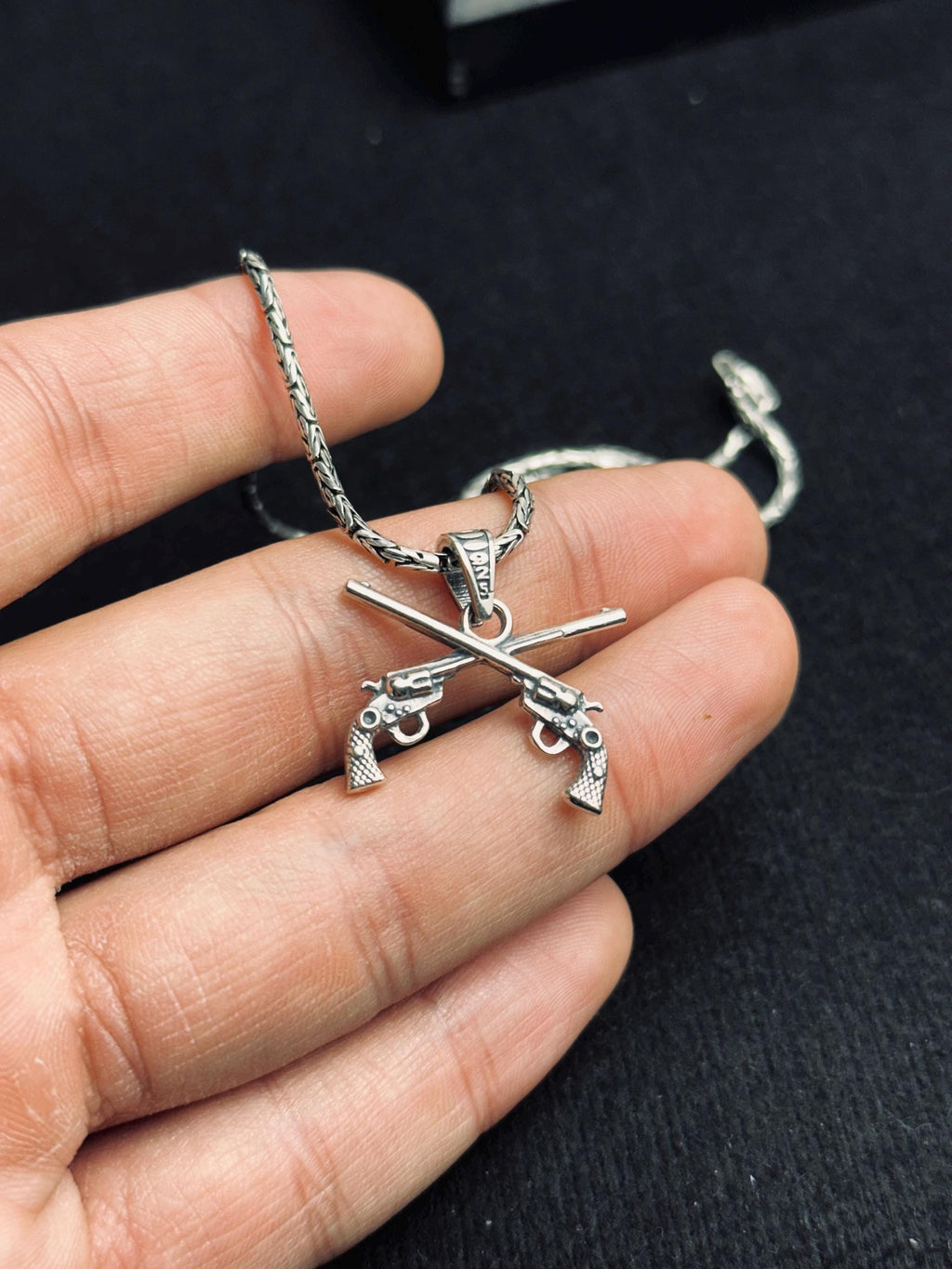 Gun Necklace, Sterling Silver Revolver Pendant, Six Shooter Charm (Adjustable Chain)