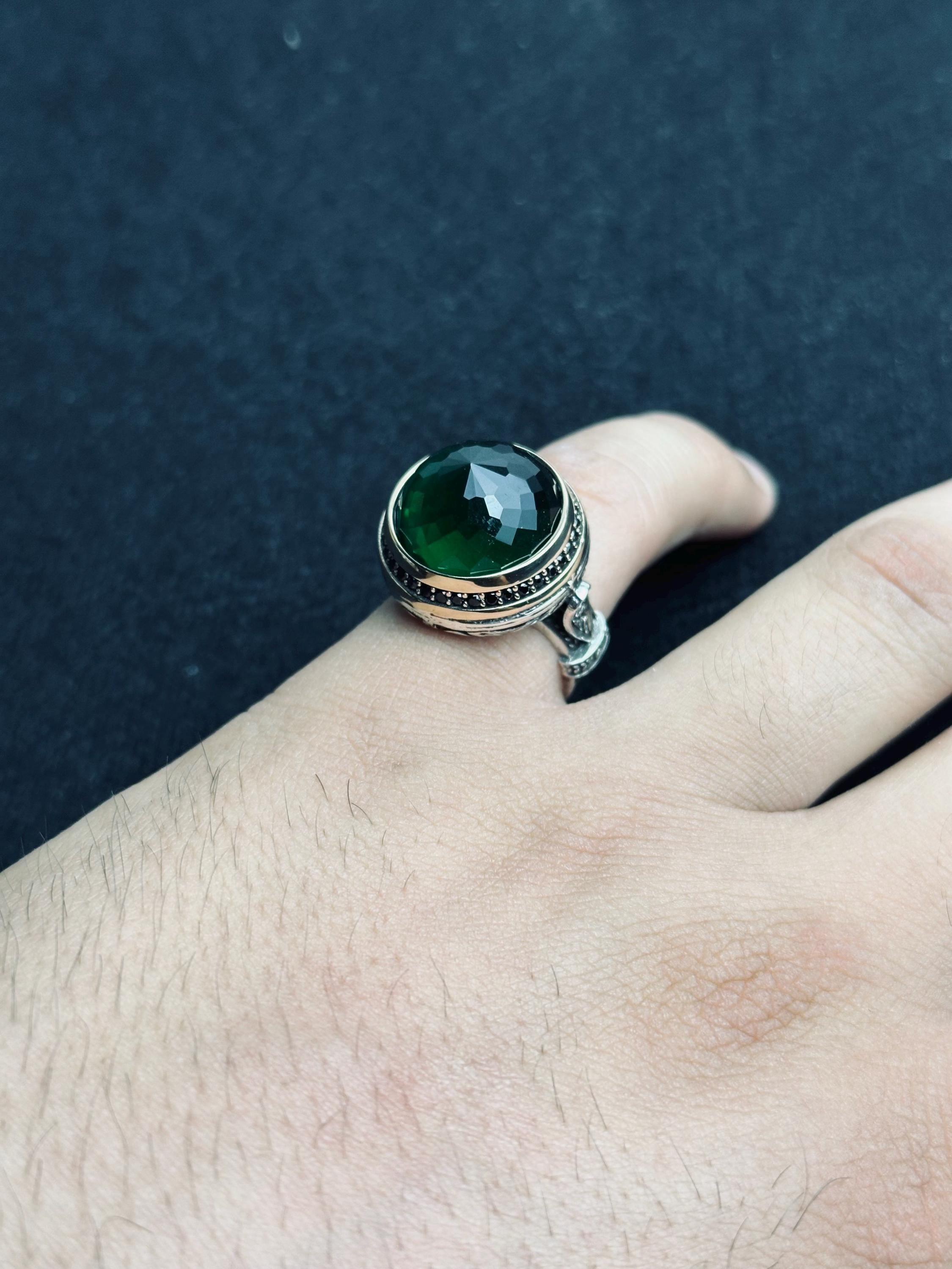 Emerald Ring: Men’s Sterling Silver Ottoman Style (Handmade)