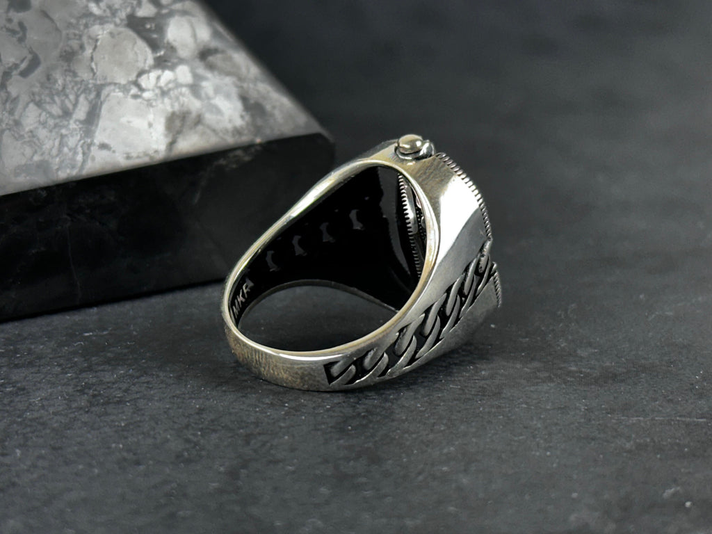 Sterling Silver Seal of Solomon Ring, Double Sided Zircon (Men's Size)