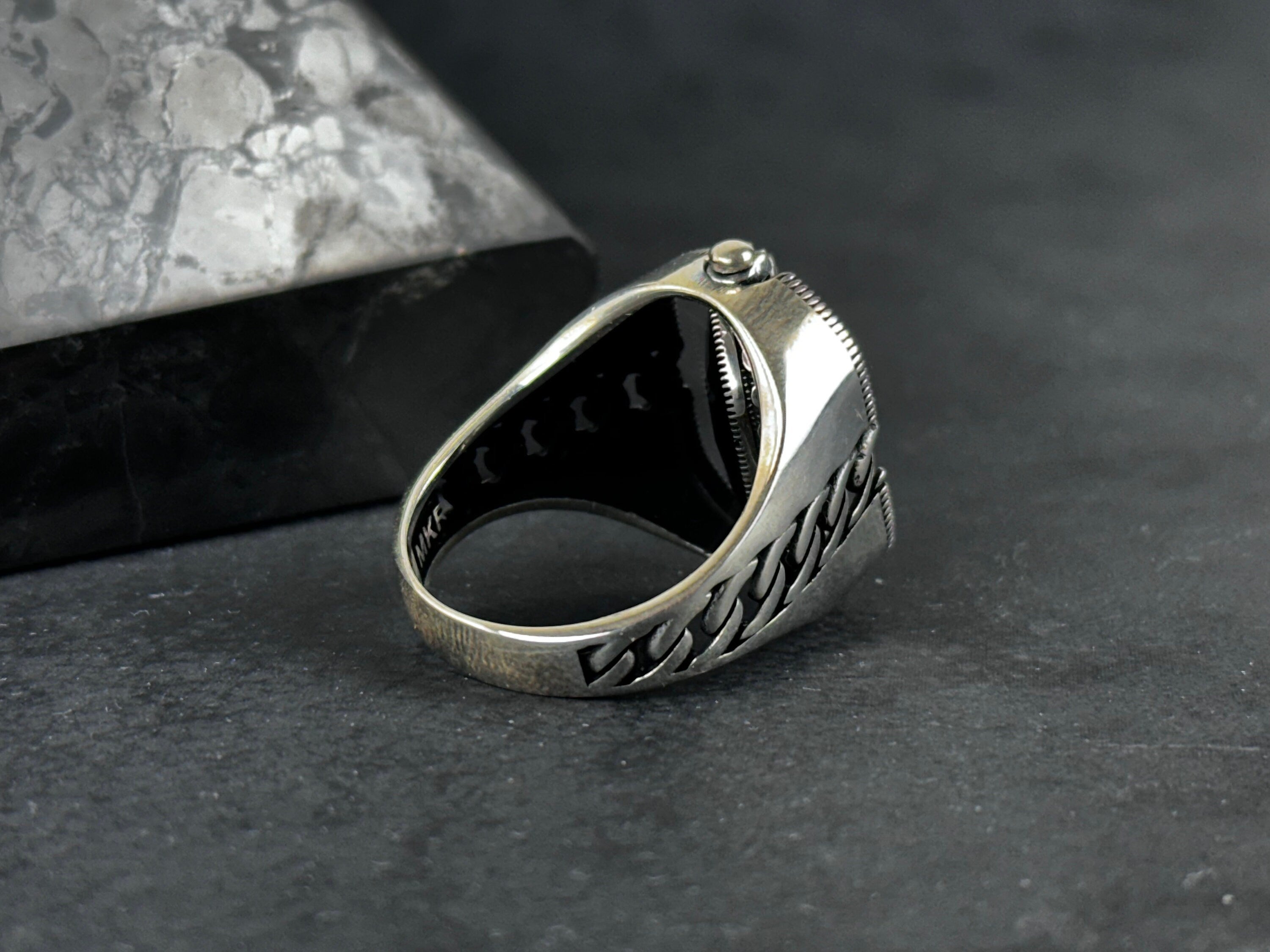 Sterling Silver Seal of Solomon Ring, Double Sided Zircon (Men's Size)