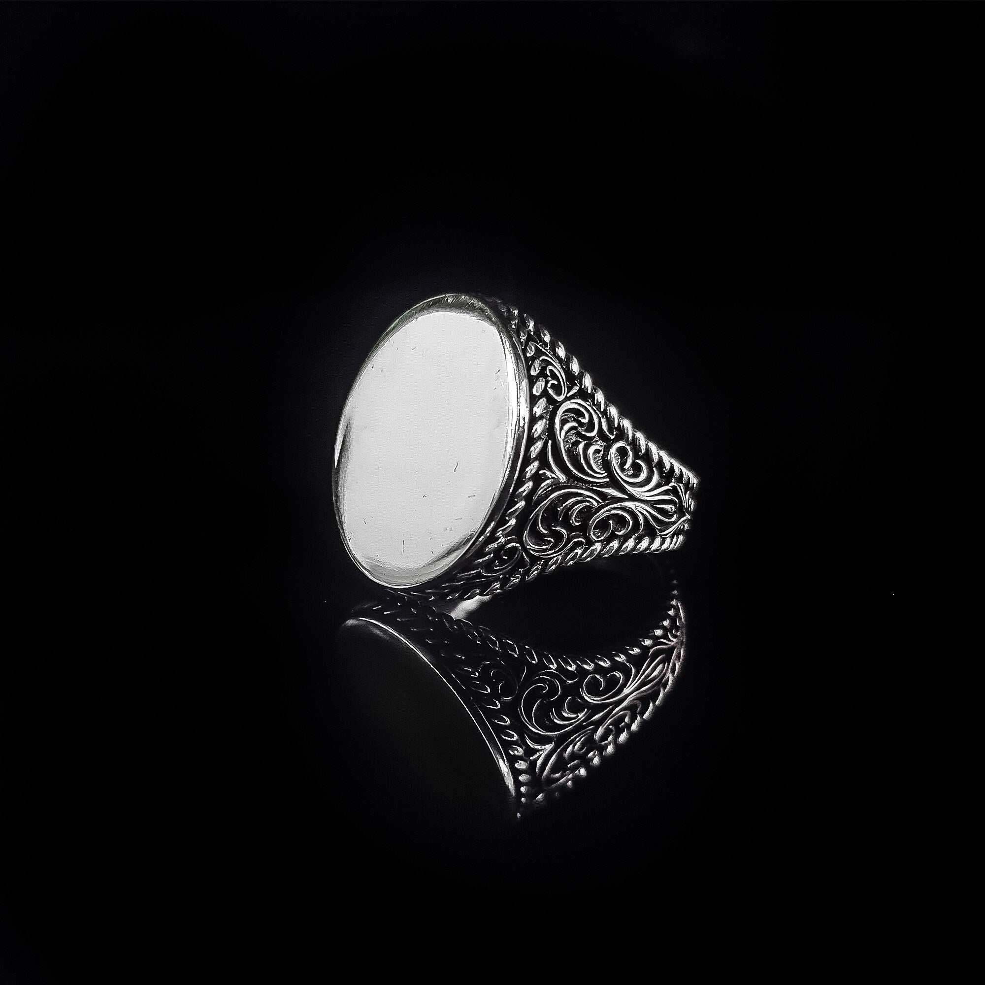 Sterling Silver Signet Ring, Islamic Embroidery (Handmade, Men's Size)