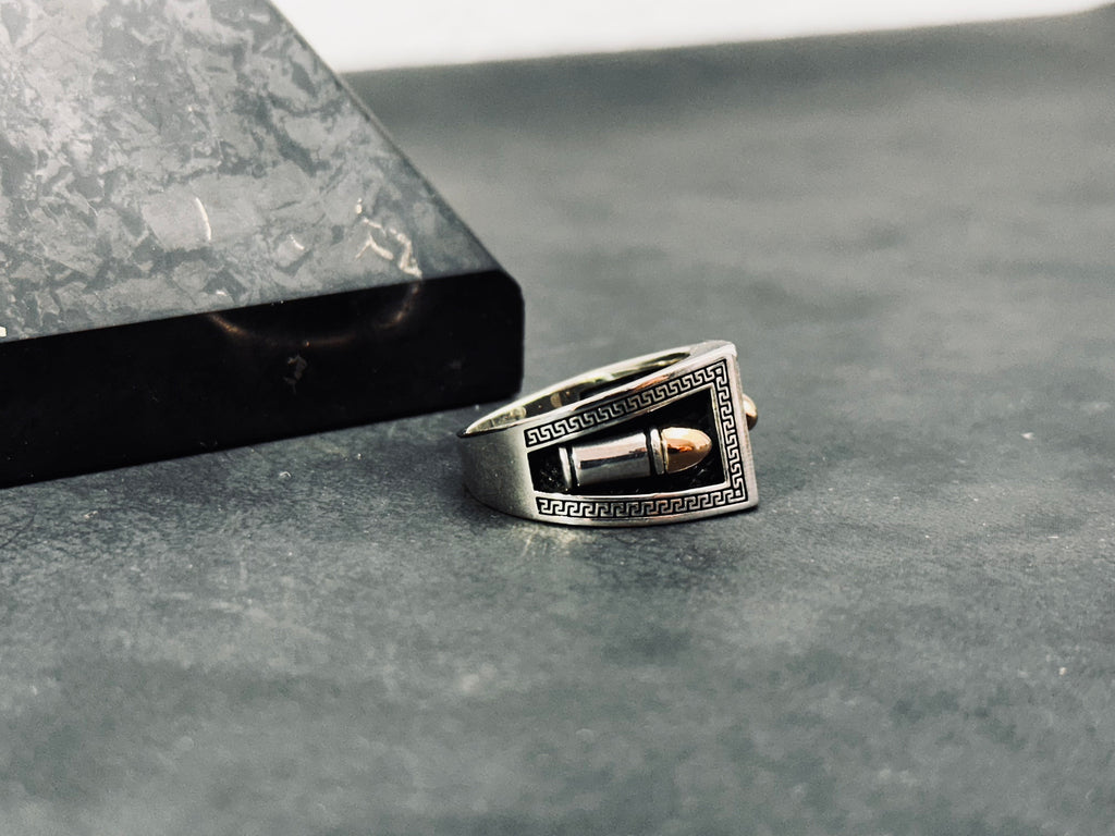 Greek Sterling Silver Bullet Ring (Handmade, Men's Size)