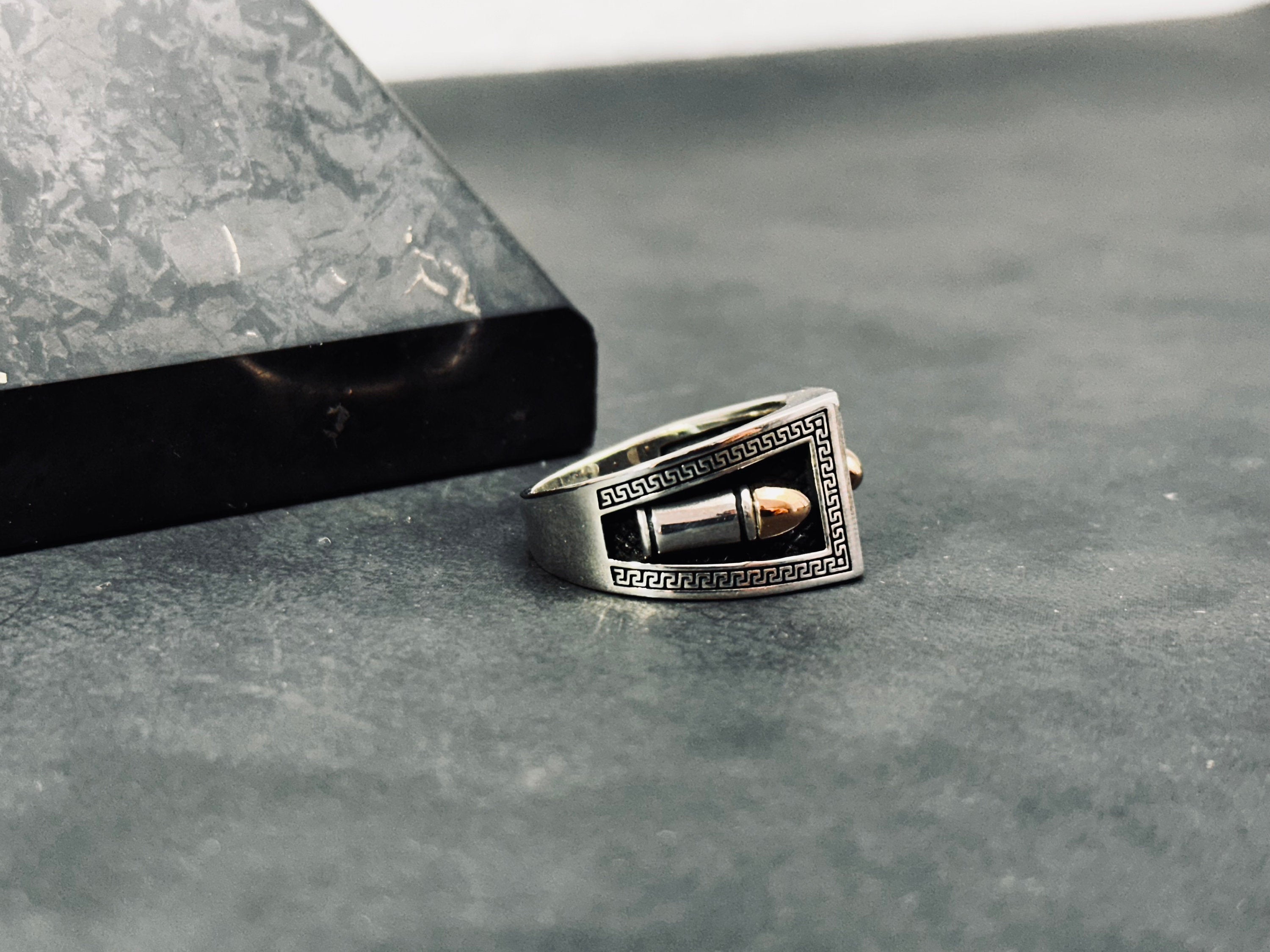Greek Sterling Silver Bullet Ring (Handmade, Men's Size)