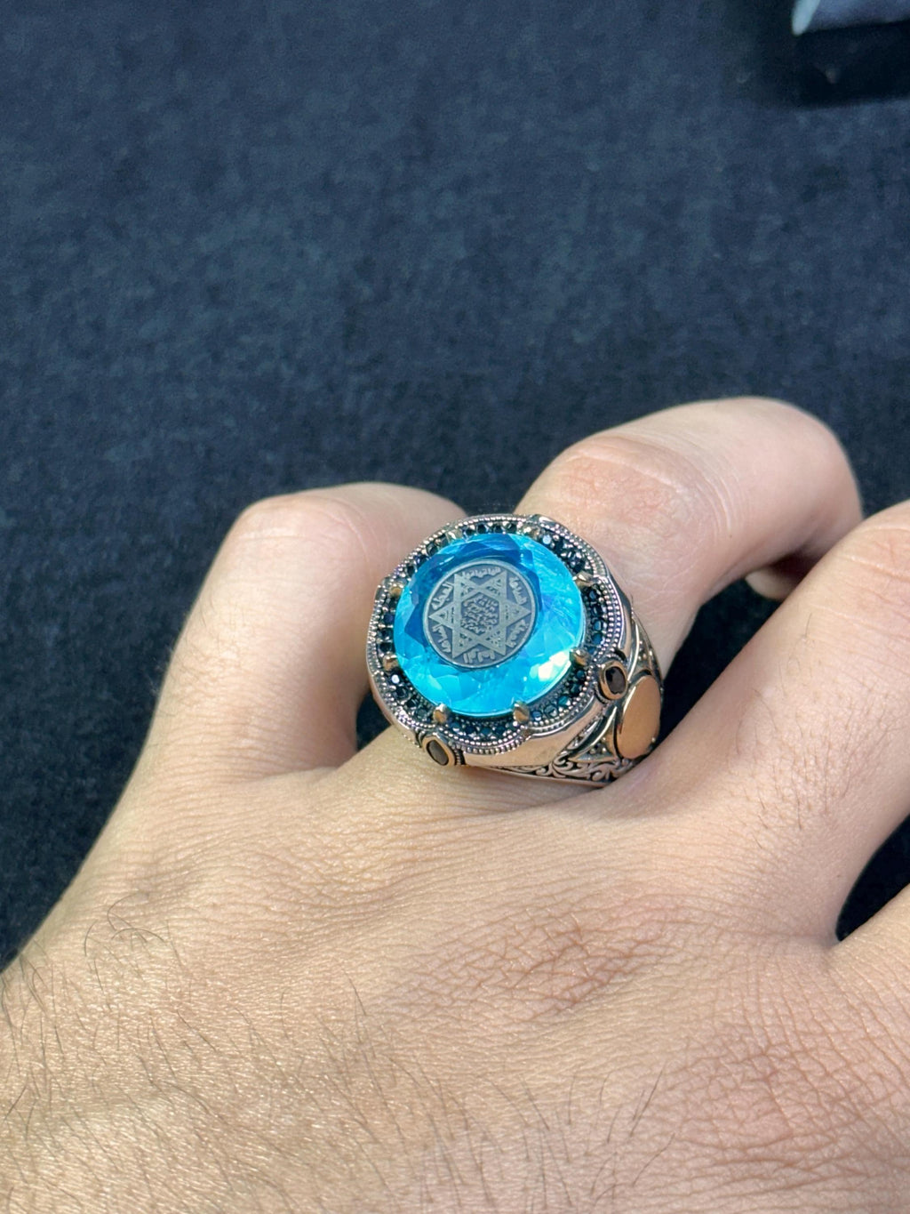 Sterling Silver Seal of Solomon Ring: Paraiba Tourmaline Gemstone