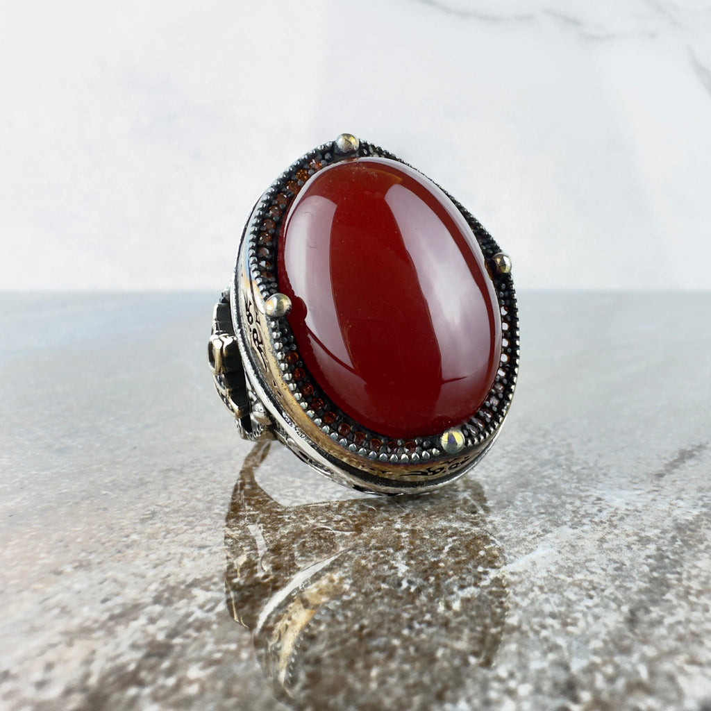 Handmade Aqeeq Silver Ring - Sterling Men's Ottoman Jewelry
