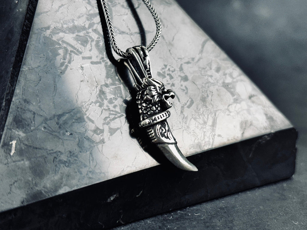 Silver Dragon Necklace: Chinese Dragontooth Pendant