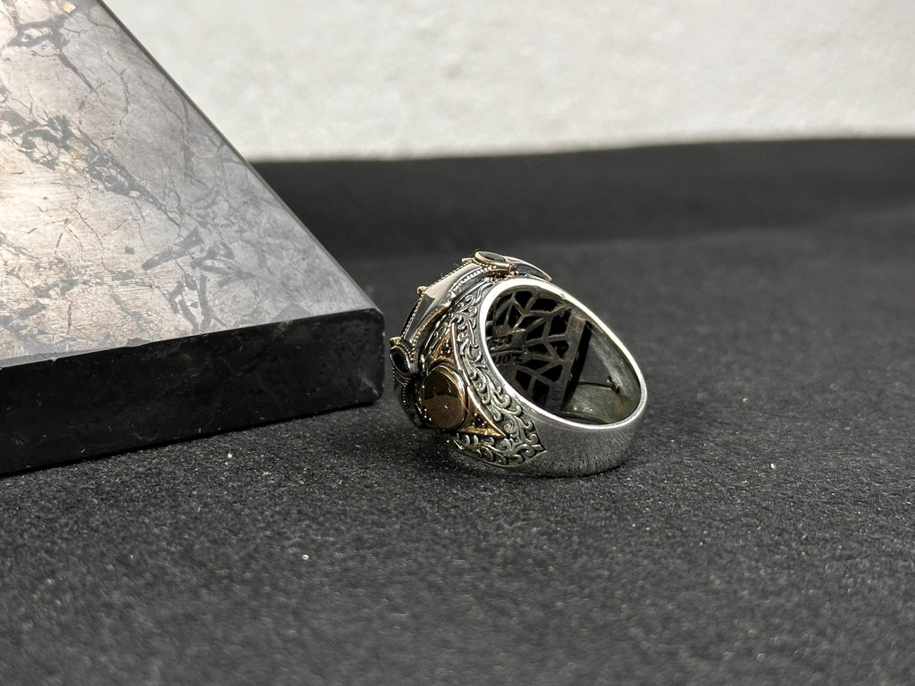 Engraved Seal of Solomon Ring: Amber, Sterling Silver (Men's Signet)
