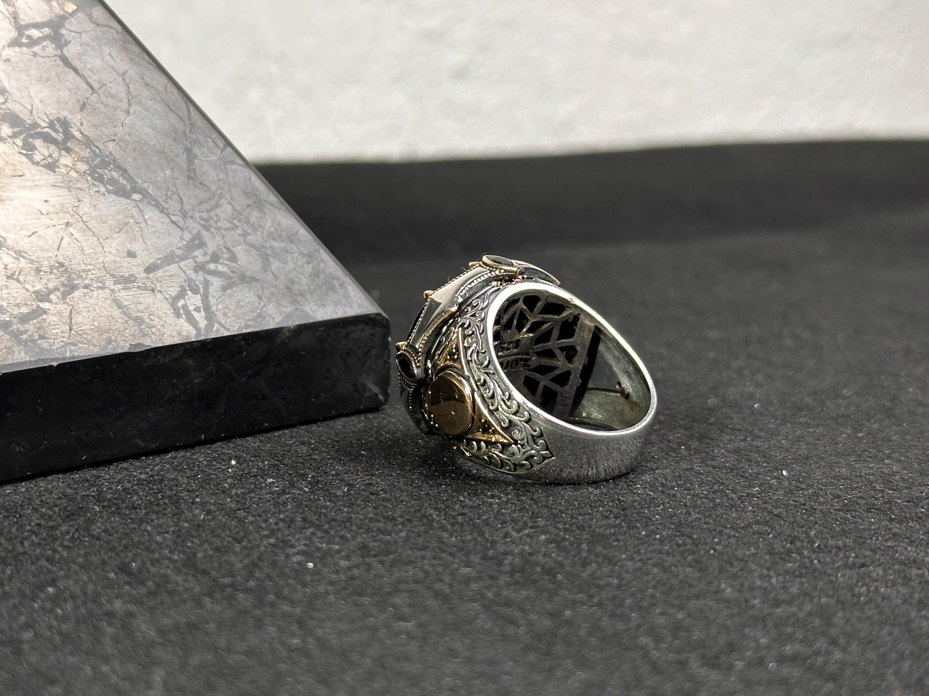 Engraved Seal of Solomon Ring: Amber, Sterling Silver (Men's Signet)