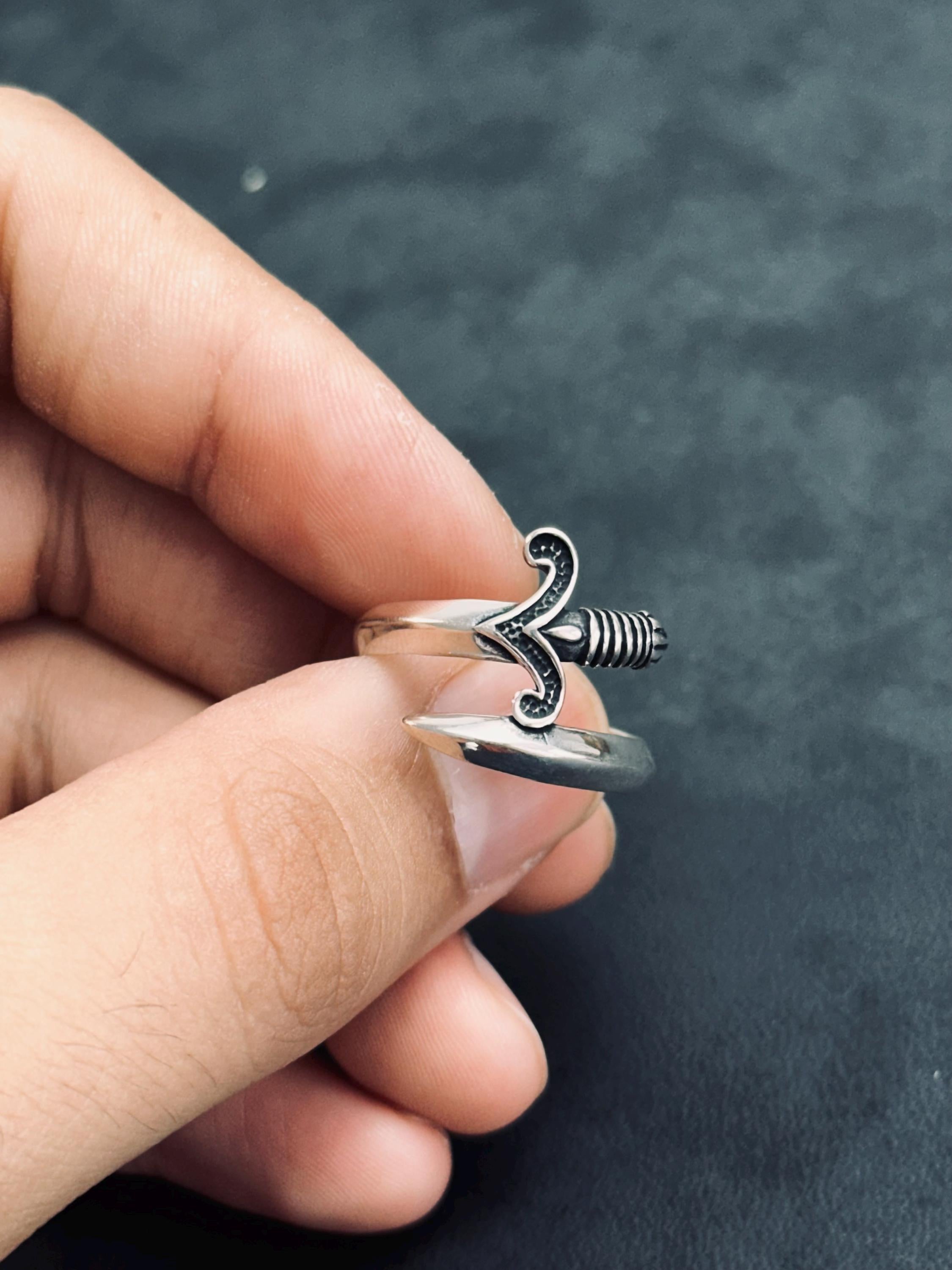 Sterling Silver Sword Thumb Ring - Gothic Adjustable Band