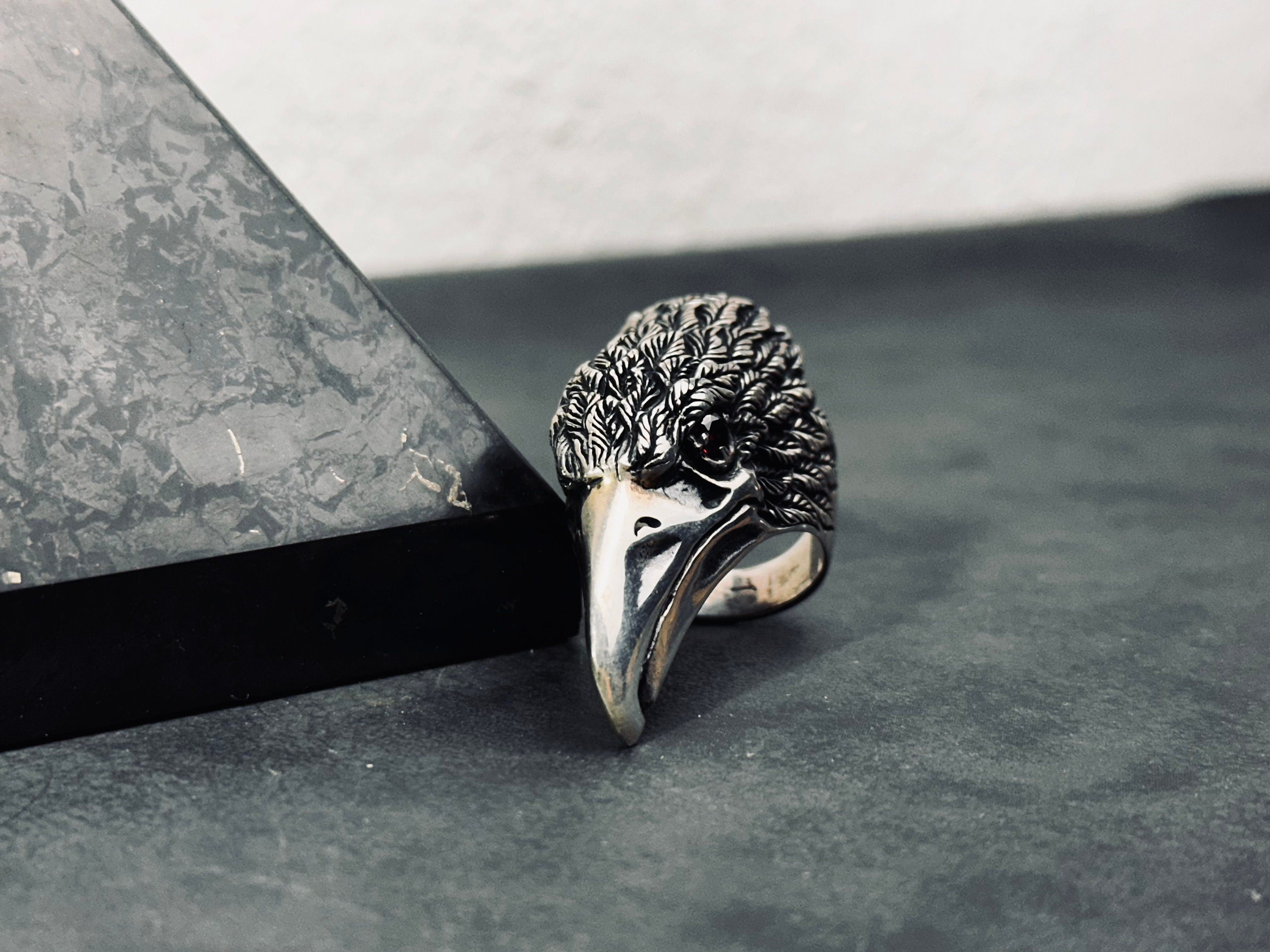 Eagle Head Ring: Large Sterling Silver - Hand-Engraved Detail