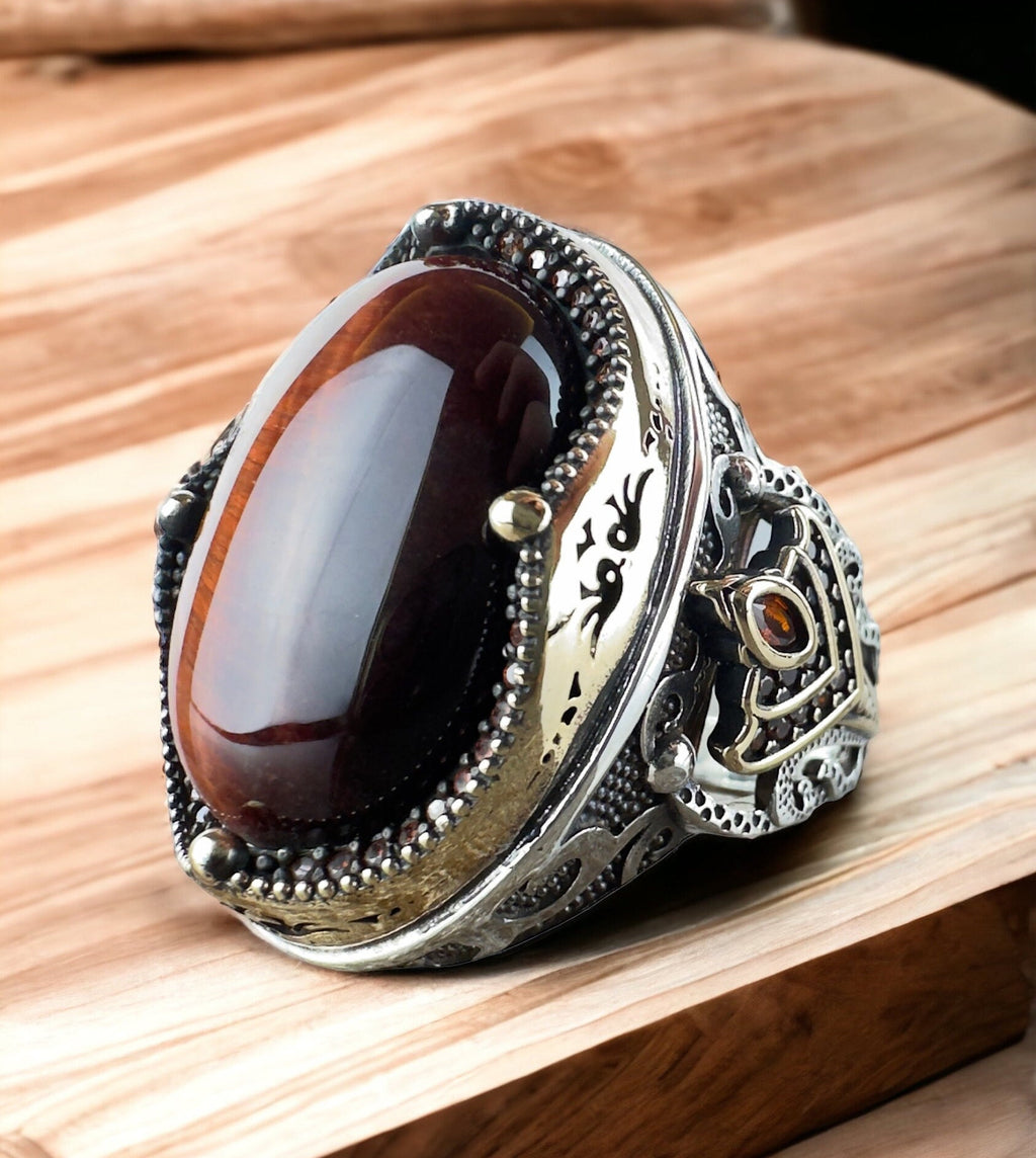 Tiger's Eye Silver Ring - Handmade Sterling Men's Jewelry