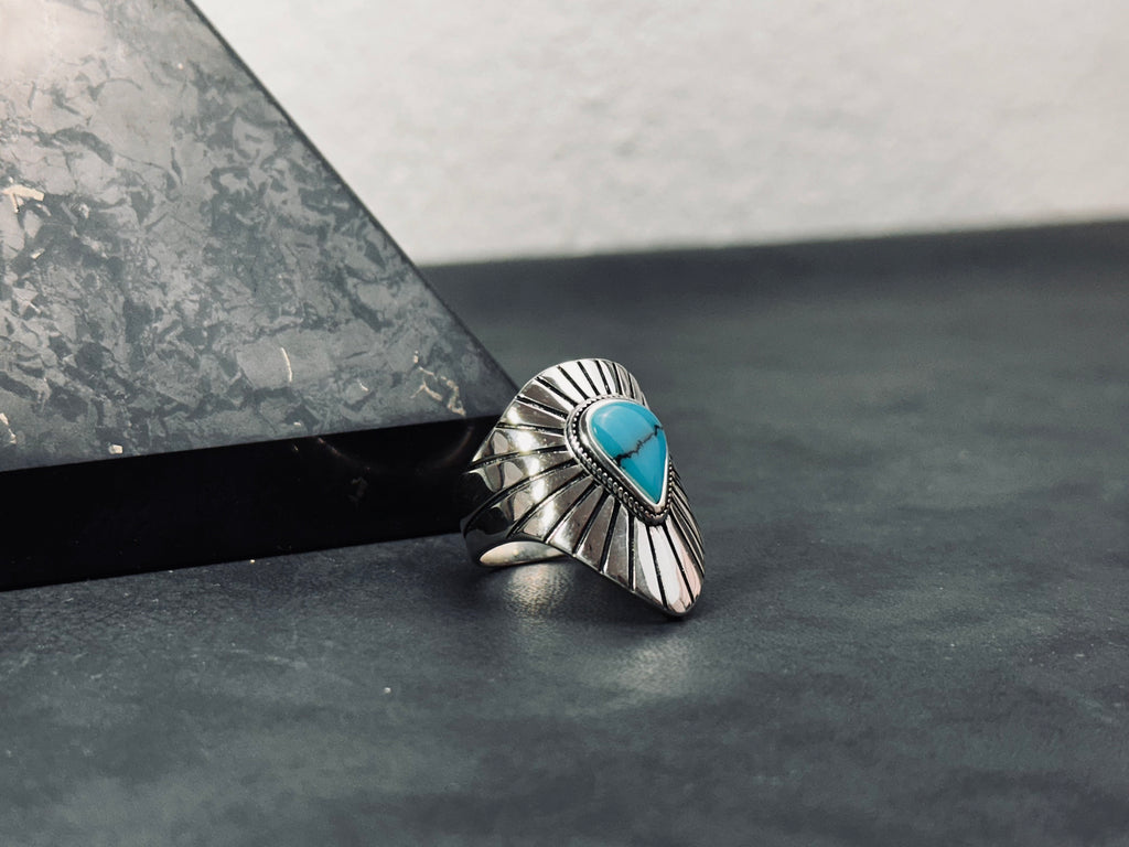 Turquoise Sterling Silver Ring: Geometric Men's Gemstone Jewelry