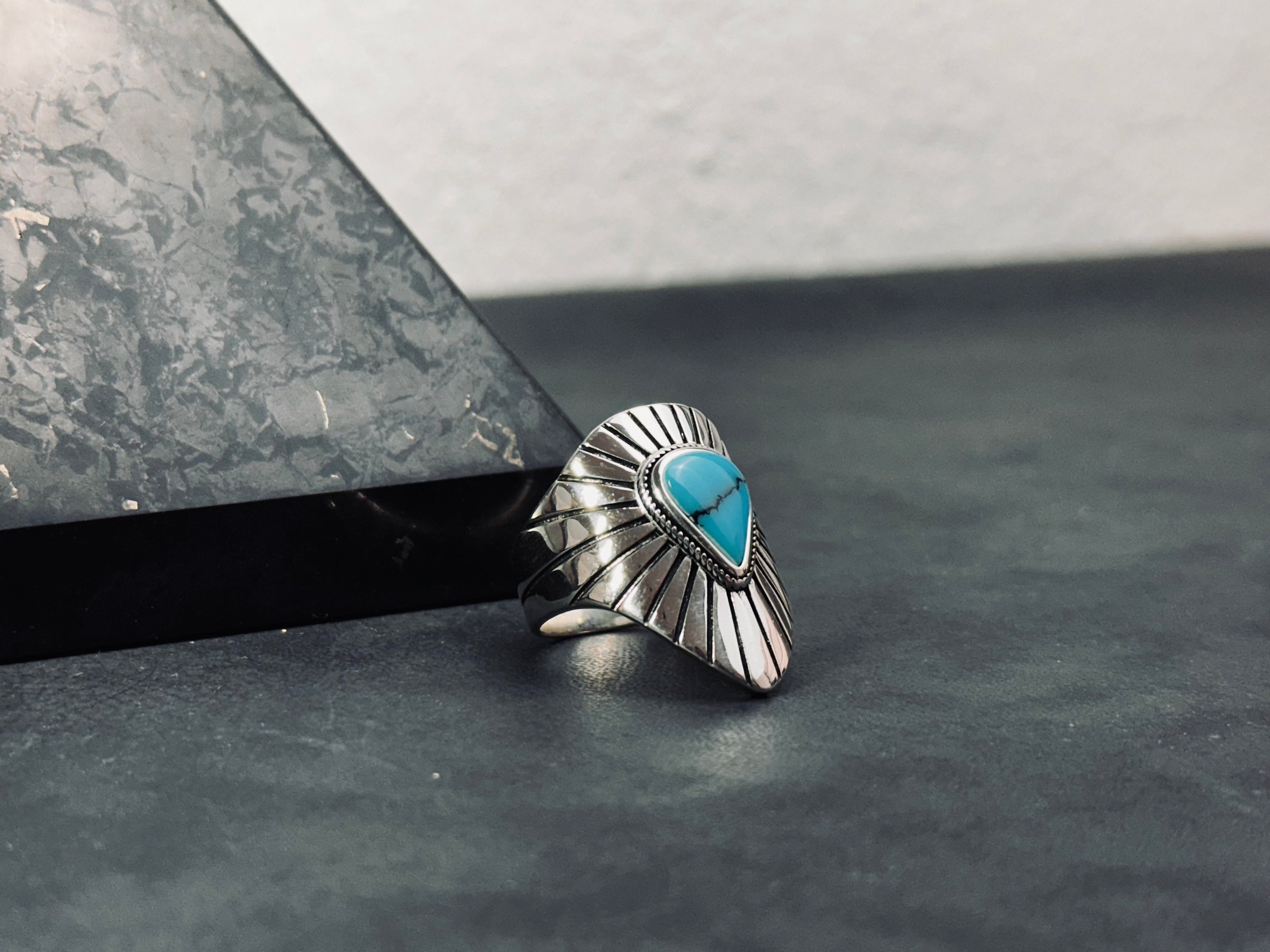 Turquoise Sterling Silver Ring: Geometric Men's Gemstone Jewelry