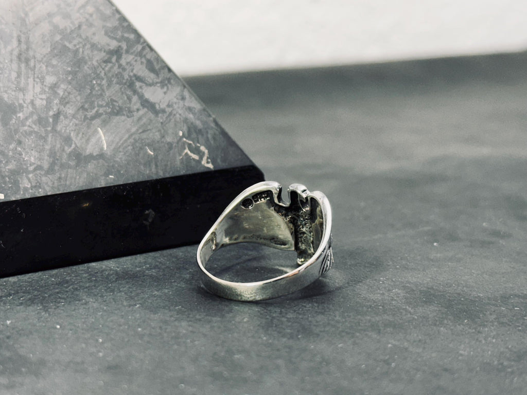 Sterling Silver Eagle Ring, Nordic Design, Layered Band (Men's)