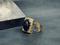 Sterling Silver Ring Oval Zircon Rhodium Engraved (Men's Size 8-12)