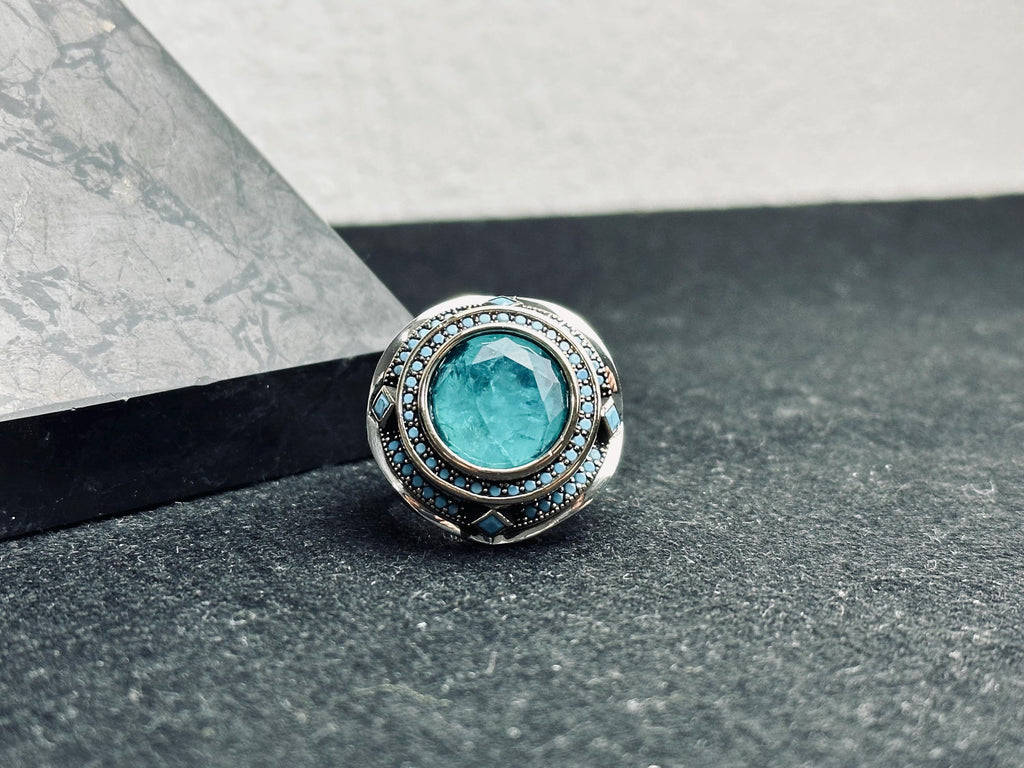 Men's Sterling Silver Ring, Blue Paraiba Tourmaline (Bold Statement)