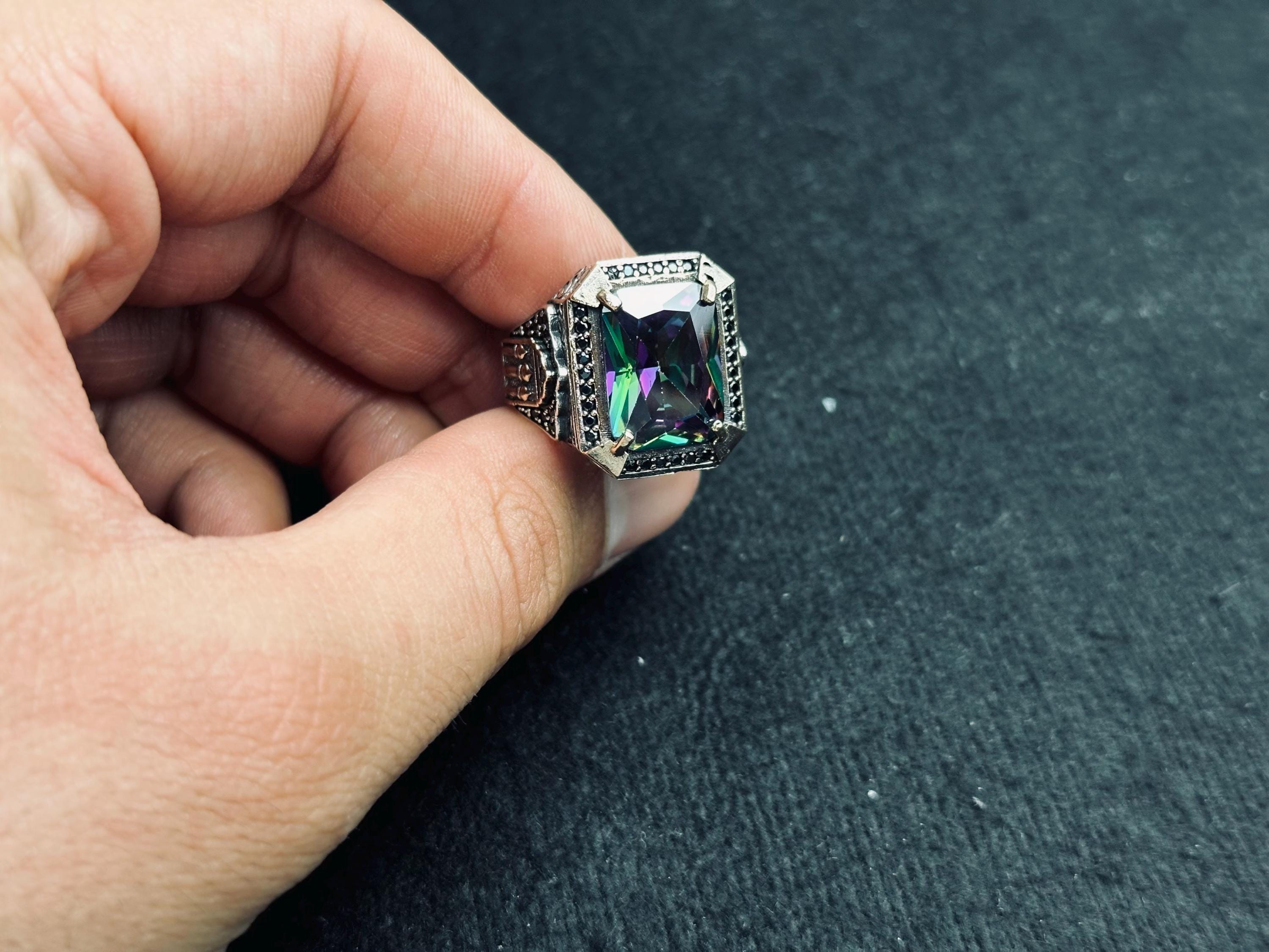 Mystic Topaz Sterling Silver Ring, Square Cut (Men's Statement)
