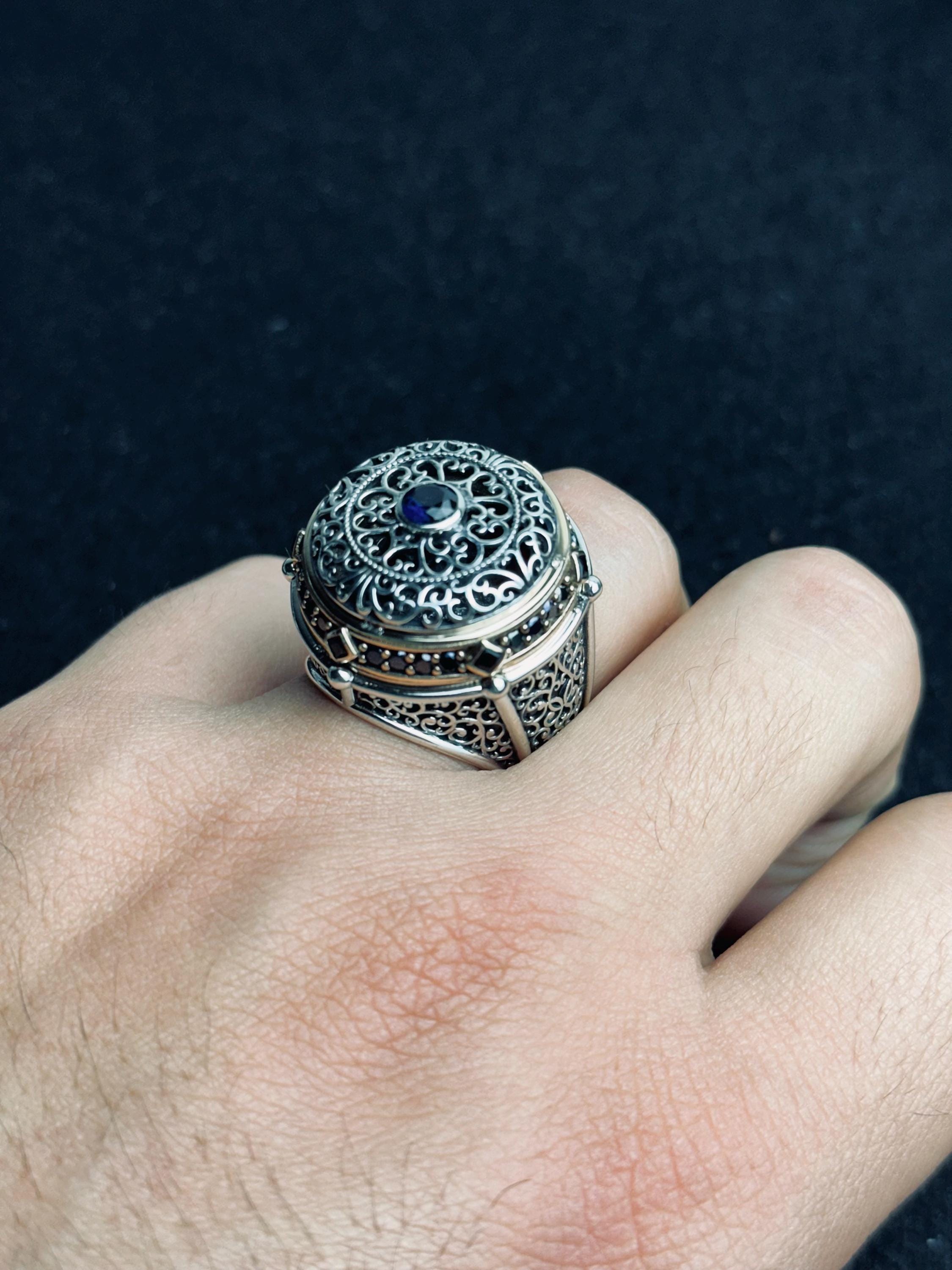 Oval Blue Zircon Ring: Handmade Silver, Turkish Vintage Style