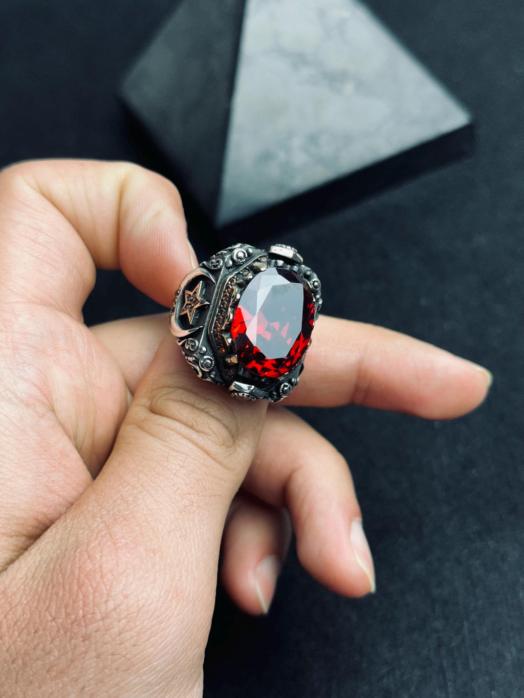 Handmade Ruby Ring: Ottoman Style Sterling Silver (Men's Jewelry)