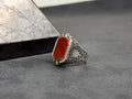 Men's Red Agate Silver Ring, Seal of Solomon (Double-Sided Design)