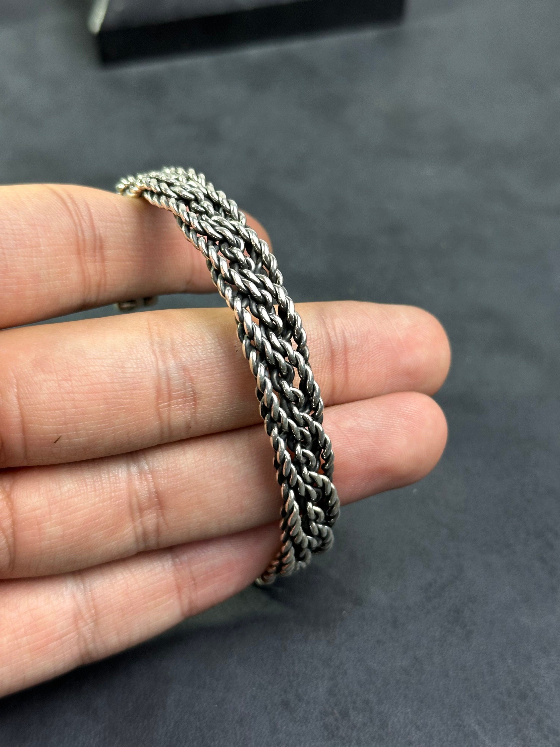 Sterling Silver Cuff Bracelet: Nordic Braided Style - Handmade