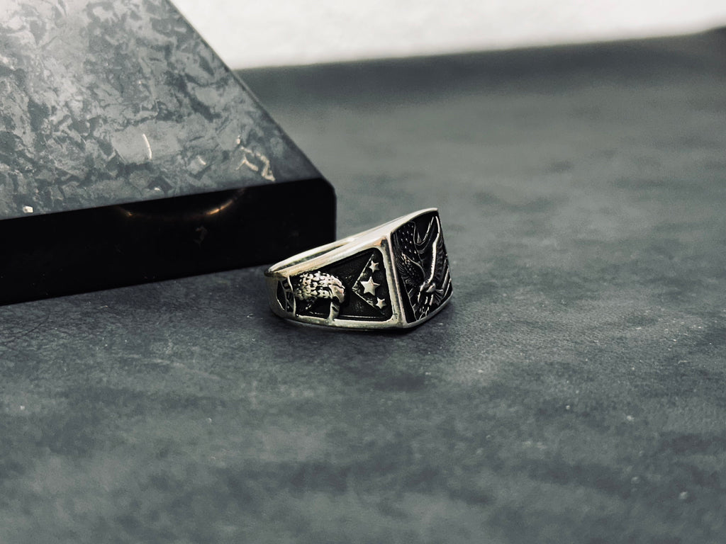 Eagle Ring: Sterling Silver American Flag Style (Men's Statement Jewelry)