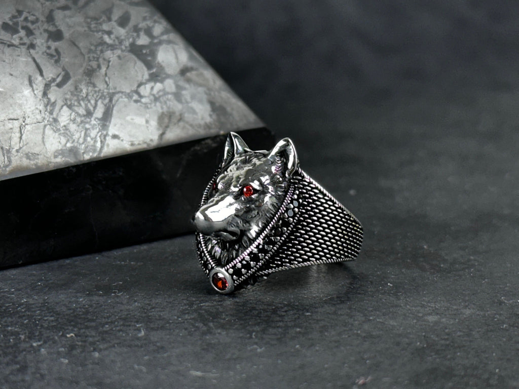 Sterling Silver Wolf Ring: Handmade Men's Statement Jewelry
